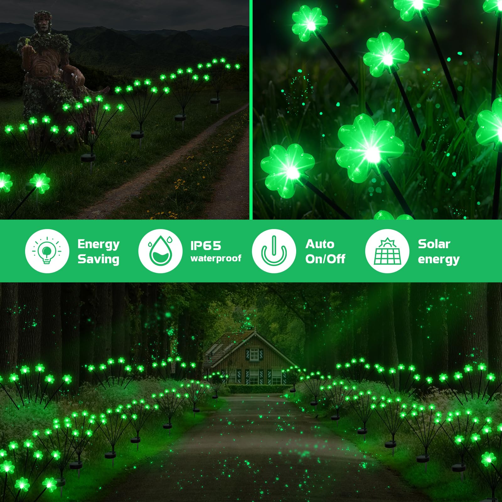 Behiller St. Patrick'S Day Decorations Solar Path Lights Outdoor, 2Packs 12Led Green Shamrock Swaying Firefly Lights For Irish Day Decor,Solar Shamrock Path Lights For Saint Patrick'S Day Garden Decor