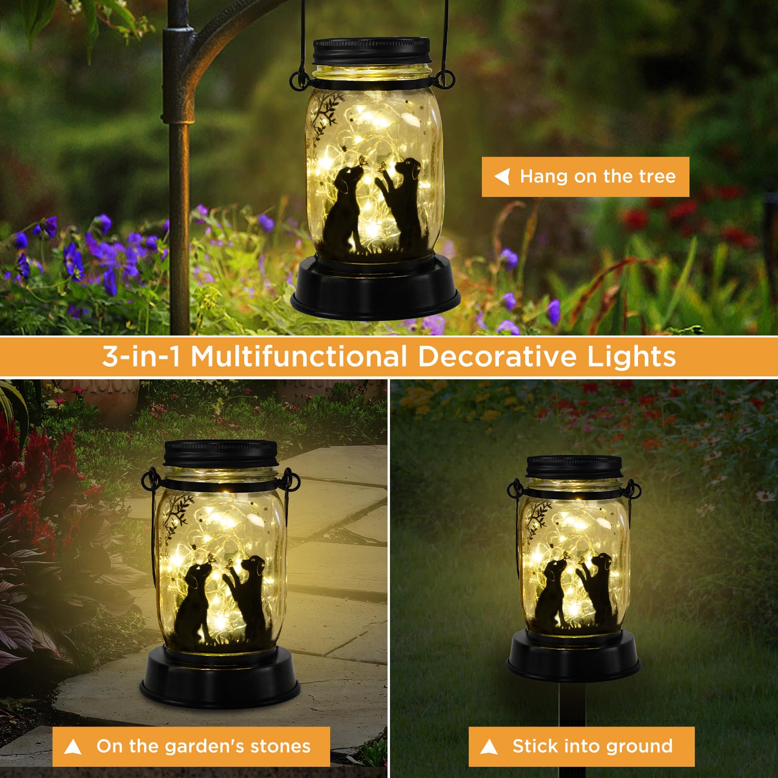 Shangtianfeng Dog Solar Lanterns Outdoor Garden Solar Dog Lights Dog Lover  For Women, Dog Themed Birthday  For Mom Grandma Aunt Sister, Butterfly & Dog Fairy Lights For Patio Yard Lawn Outside Decor