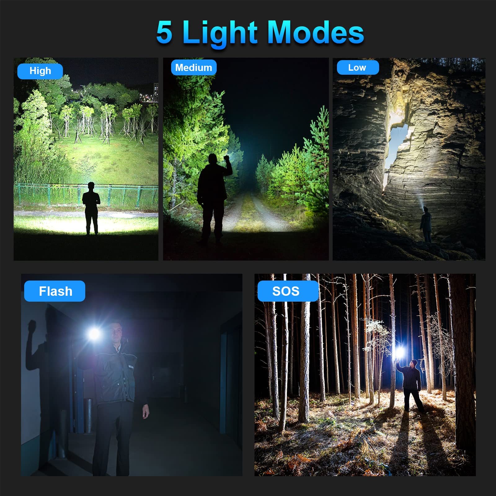 Milaoshu Rechargeable Flashlights 990,000 High Lumens - 2 Pack, Super Bright 12 Hours Long Life Led Flashlight With 5 Modes, High Powered Flash Light For Home, Outdoor