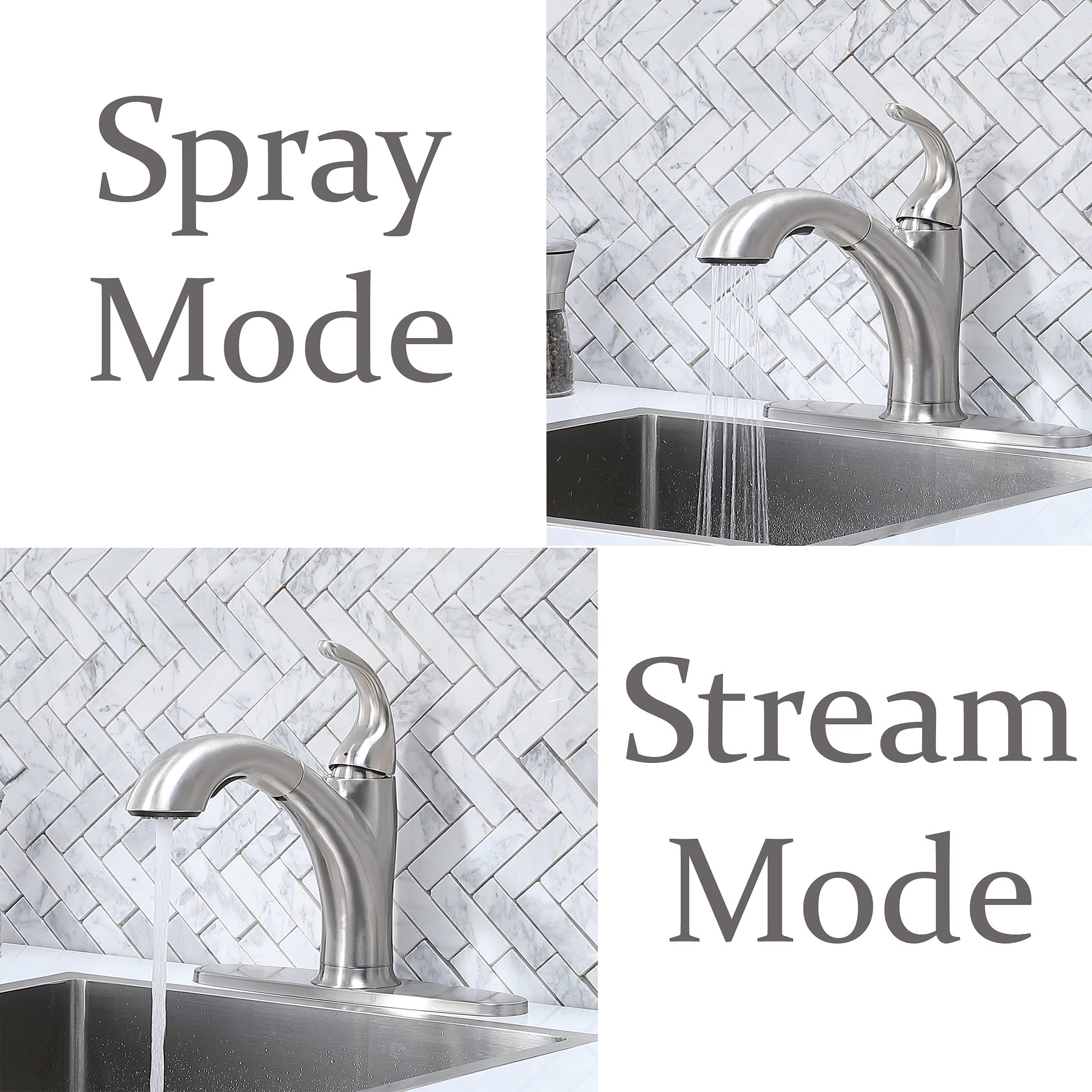Ikebana Kitchen Faucet With Sprayer Brushed Nickel, Rv Kitchen Sink Faucet, Stainless Steel Pull Out Faucet For Kitchen Sink,1 Or 3 Hole Small Kitchen Faucets With Deck Plate And Supply Hoses