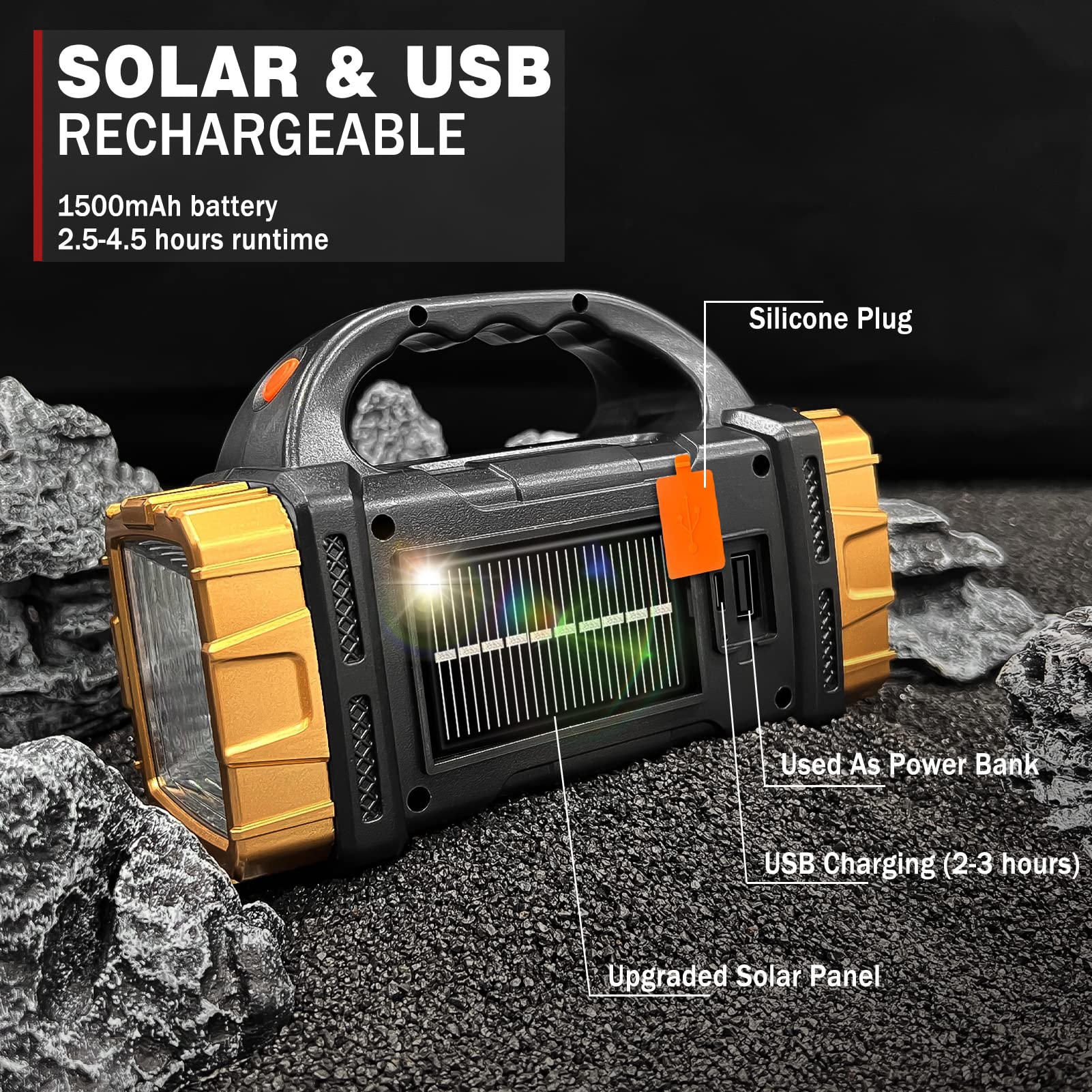 Civikyle 2-Pack Solar Flashlights High Lumens Rechargeable Outdoor Waterproof Spotlight Led Work Light Searchlight Lantern For Camping Emergencies