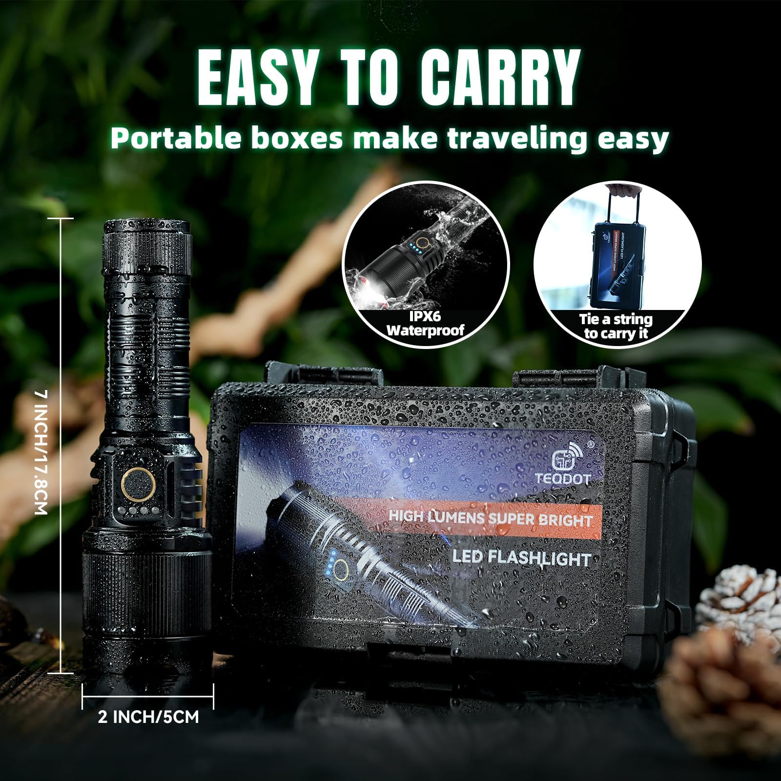 Teqdot Flashlights High Lumens 990000 Led Rechargeable Utility Flashlight Zoomable 3 Modes Fast Charging Ipx6 Waterproof Super Bright Black Handheld Flashlights For Camping Hiking Outdoor And