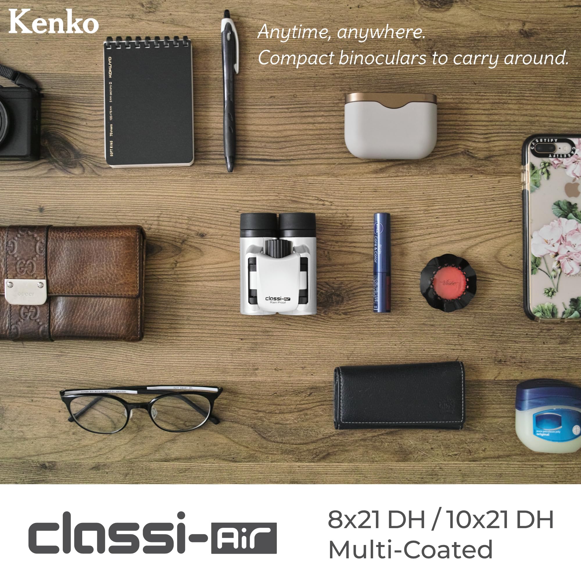 Kenko Binocular Classi-Air 8X21 Dh, Roof Prism, Lightweight, Foldable & Compact Design, Multi-Coating, Blue 021378