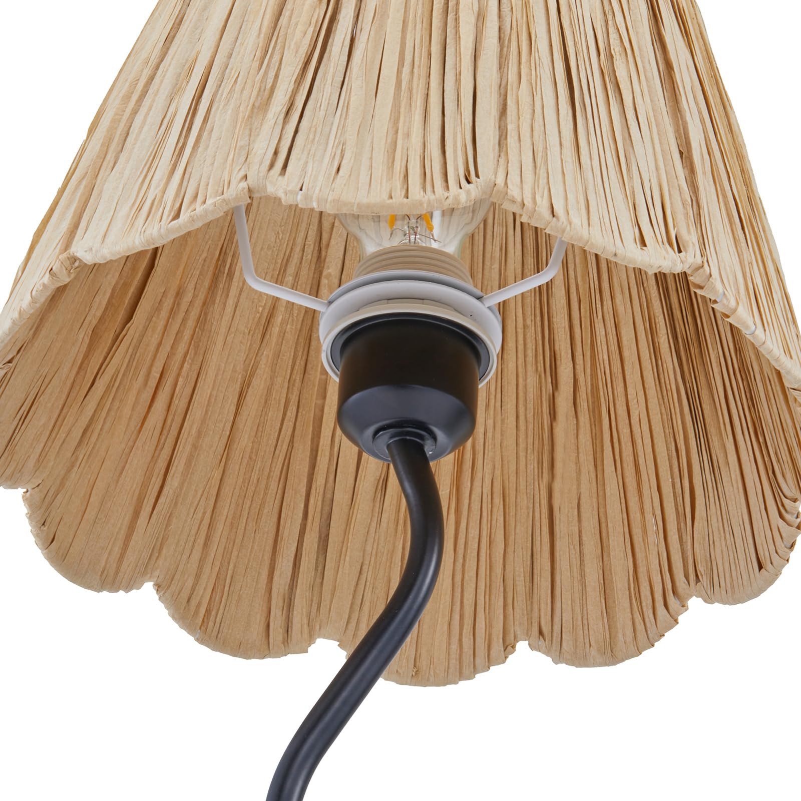 Visual Landing Modern Rattan Lampshade Table Lamps For Living Room, Bedroom, Vintage Mid Century Table Light With Metal Base, Desk Lamp,Leaves Shade Table Lamp For Office Restaurant, Black