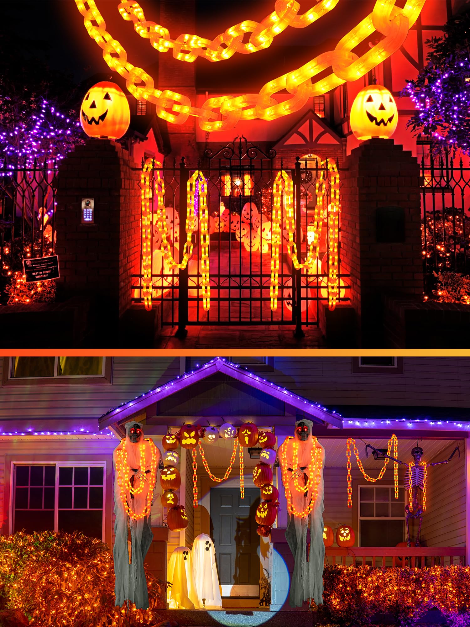 Flacchi Halloween Decorations Battery String Lights - 10 Ft 160 Led Plastic Chain String Lights With Waterproof, 8 Lighting Modes And Timer Function (Orange) Us Patent Product