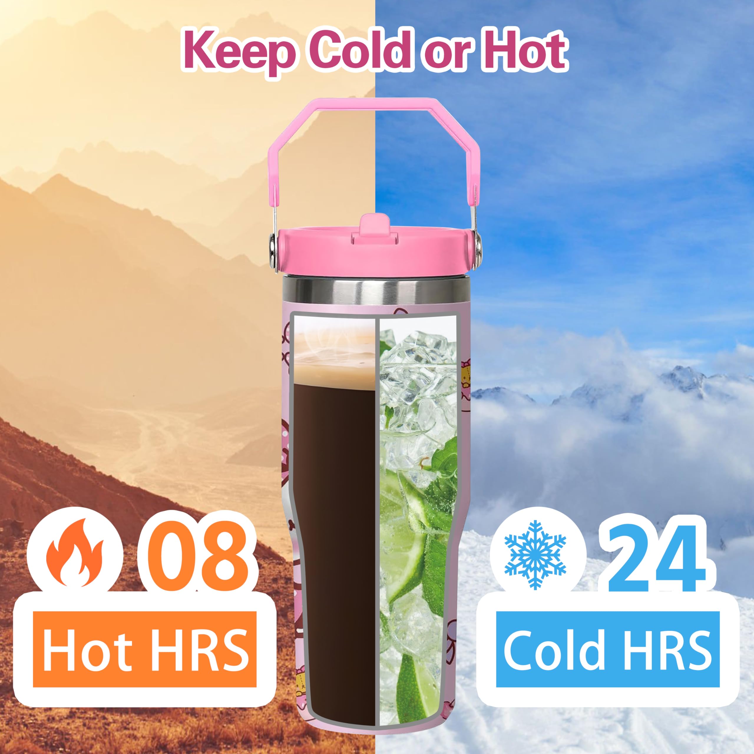 Tumbler For Adults Water Bottle Double Wall Cups For Kids 20 Oz Pink Coffee Mug Stuff Cat Insulated