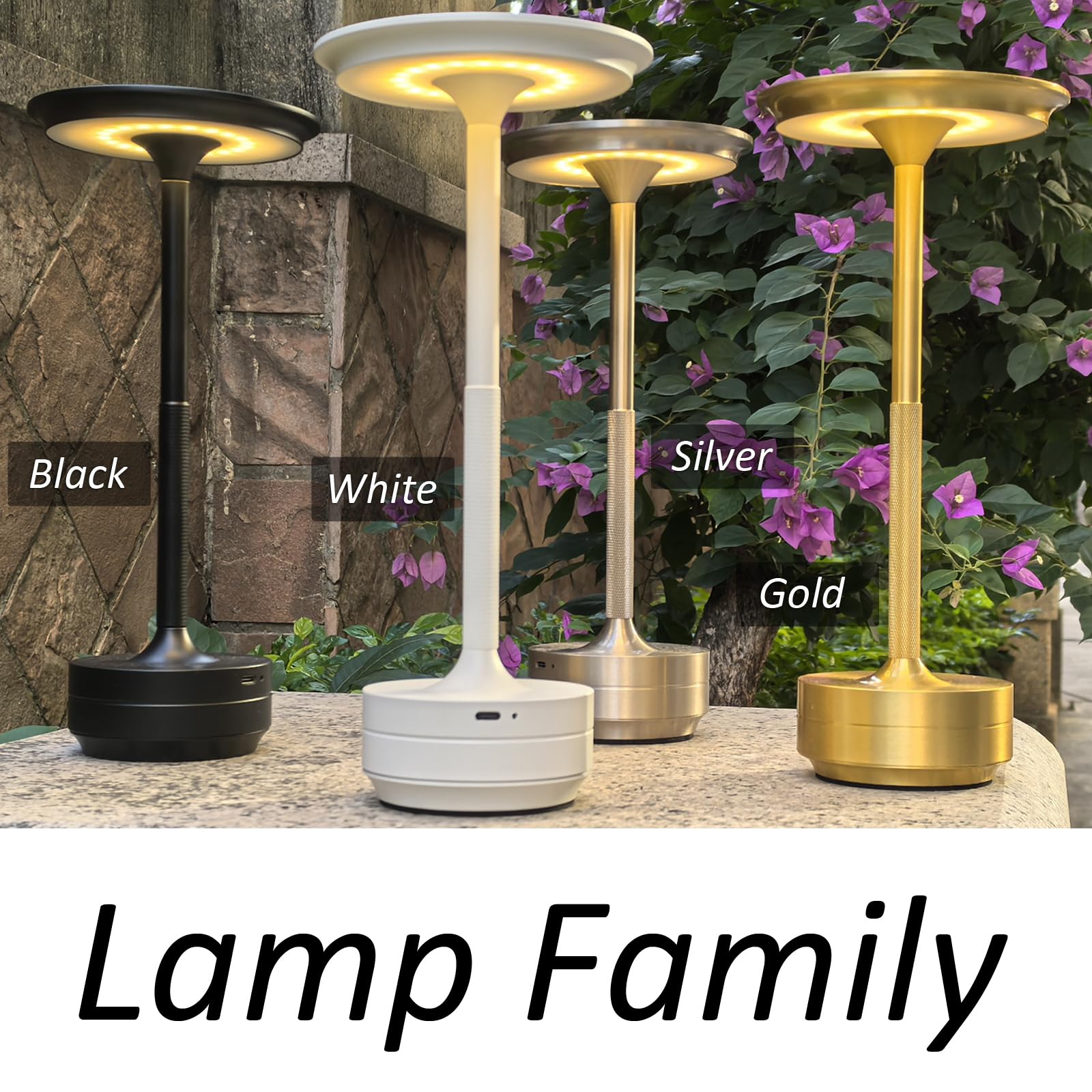 Reddragon Lighting Dimmable Brushed Nickel Silver Cordless Table Lamp Rechargeable, Portable Small Mushroom Battery Table Light Usb Bedside Desk Lamp For Dinning Room, Living Room, Bedroom, Outdoor Patio (Silver)