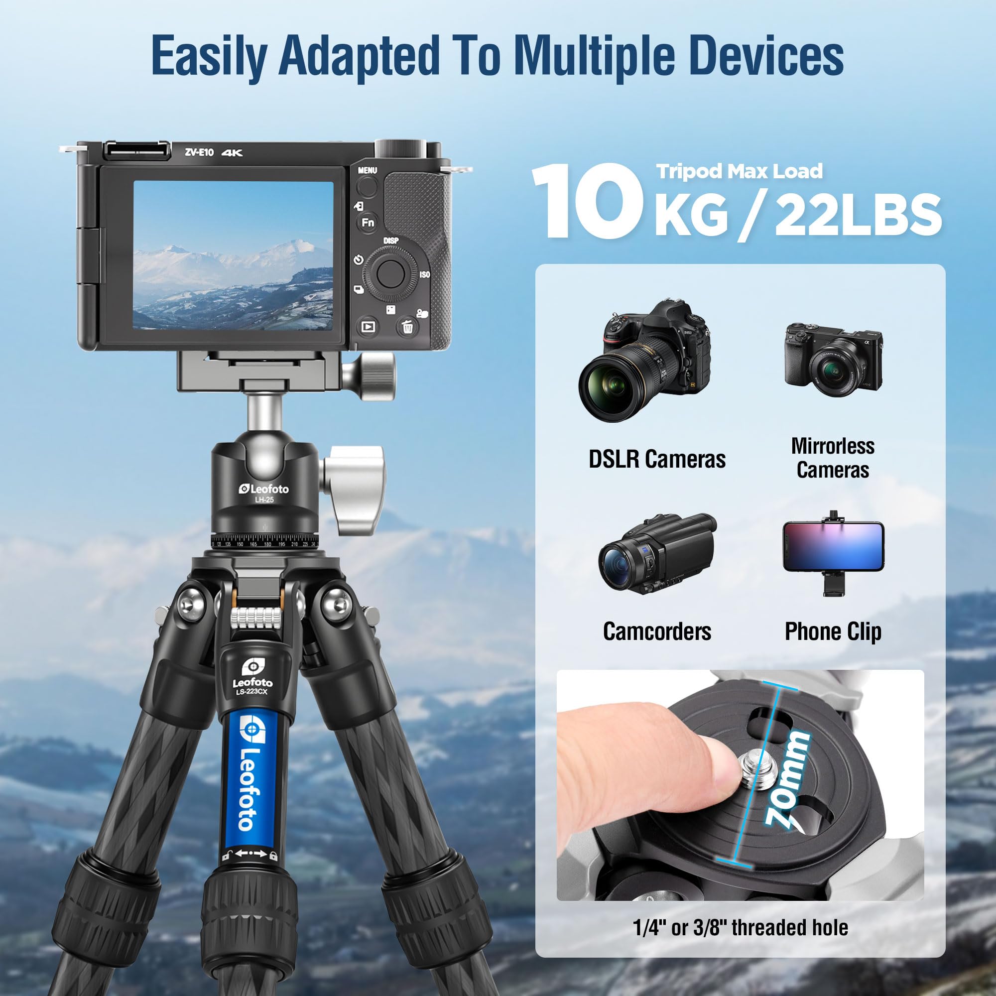 Leofoto Travel Camera Carbon Fiber Mini Table Tripod, 14.5" Lightweight Desktop Tripod For Dslr Camera Video Camcorder Webcam, Max Load 22Lb（Ls-223Cx）