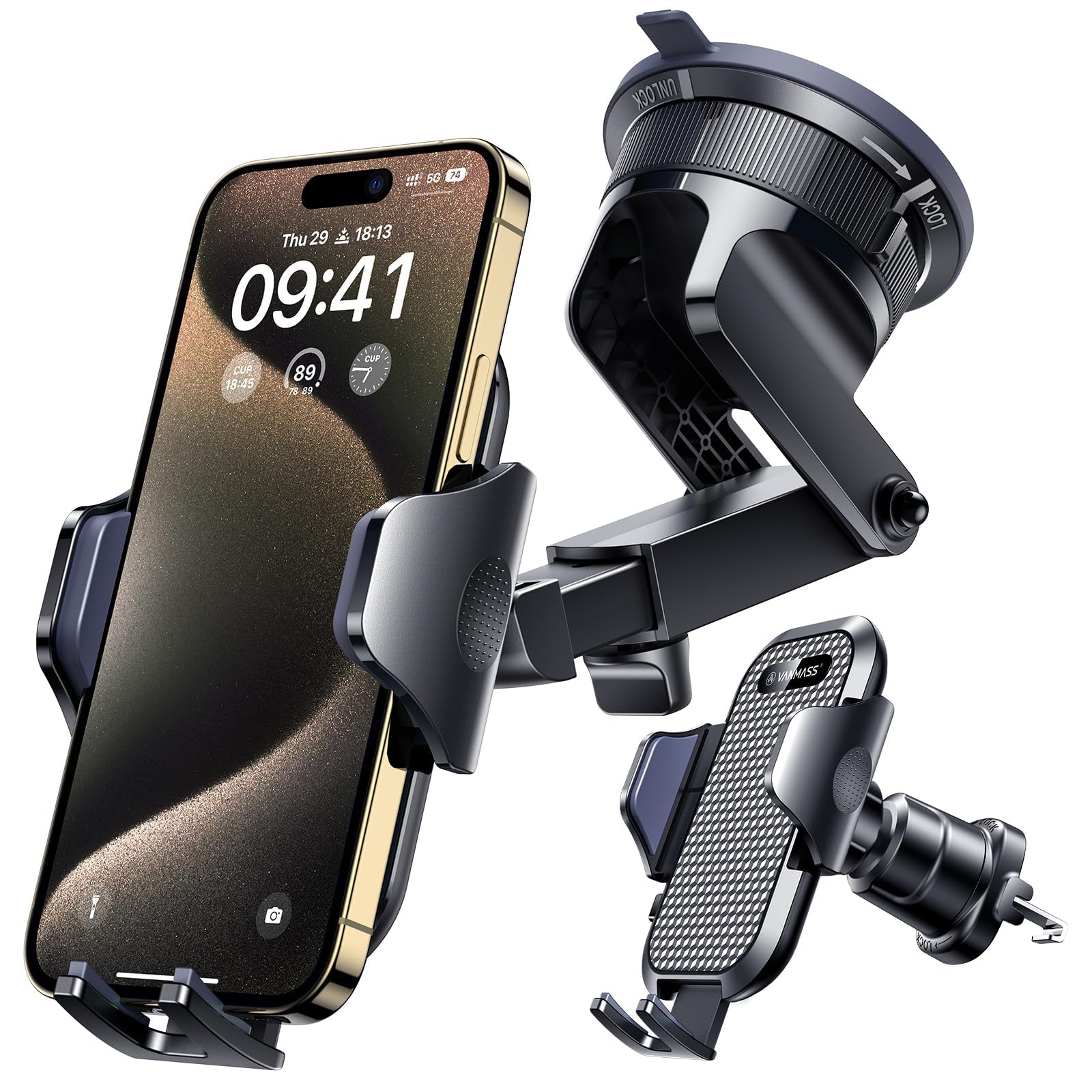 Vanmass [ True Military-Grade] Car Phone Holder [ Strongest Suction & Clip] Cell Phone Mount For Dashboard Windshield Vent,Truck Cradle Stand For Iphone 16 Pro Max 15 14 13 Samsung Android