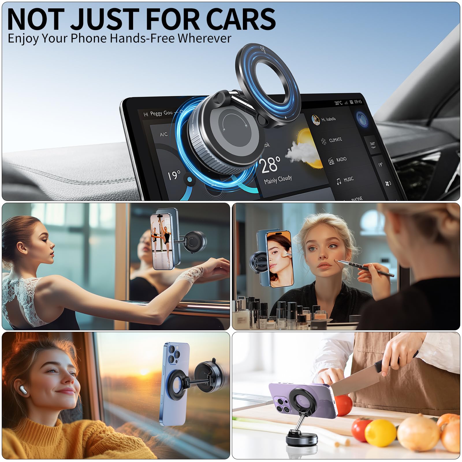 Ilkcc Vacuum Suction Magnetic Phone Holder,   Vacuum Suction Cup Mount For Magsafe, 360° Adjustable Foldable Portable Magnetic Car Phone Stand For Cars/Gyms/Mirrors/Smooth Surface (Black)