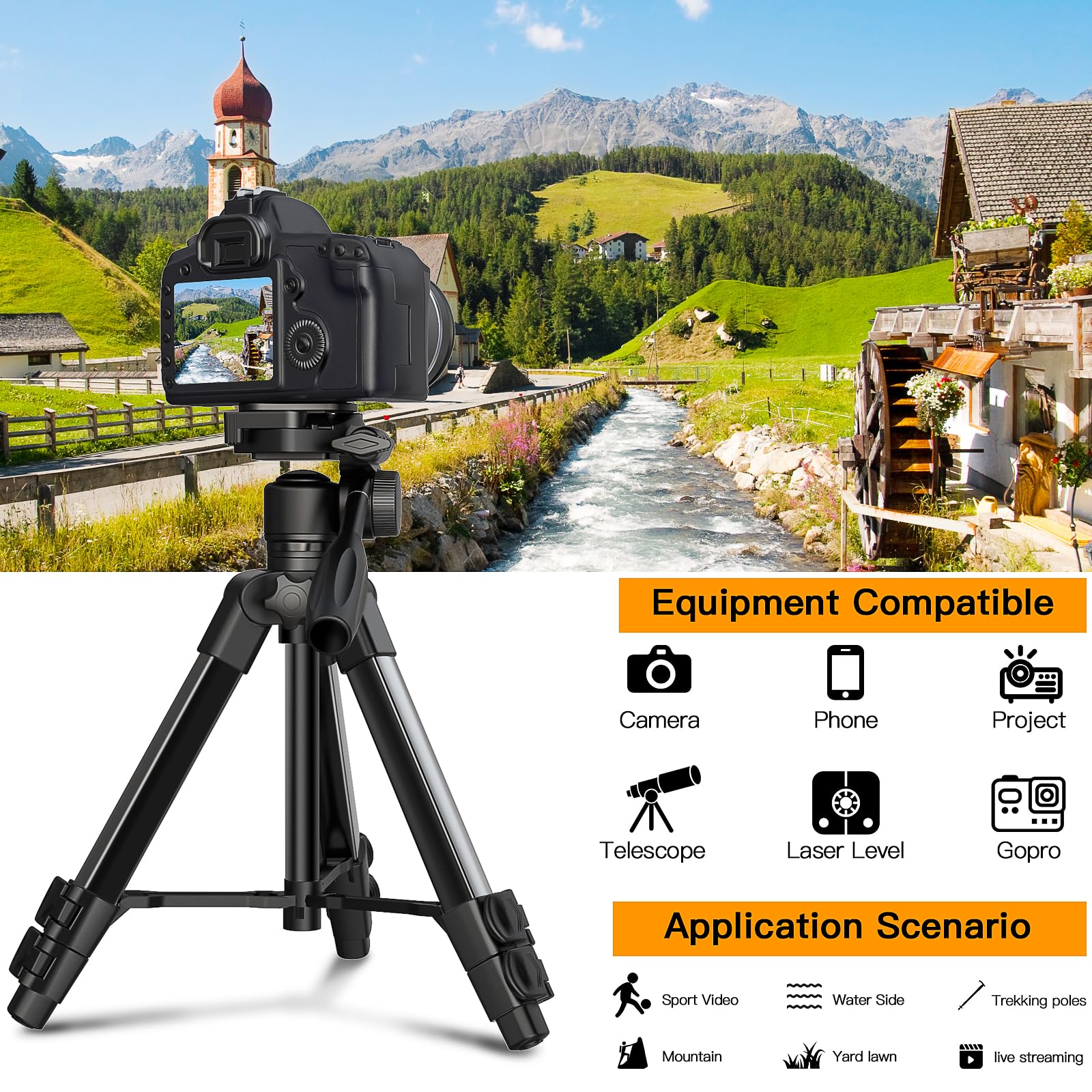 Nianyiso Professional Camera Tripod 66.7 Inch Portable Tripod For Photography, Heavy Duty Aluminum Phone Tripods, Compatible With Camera And Iphone For Video Shooting Travel