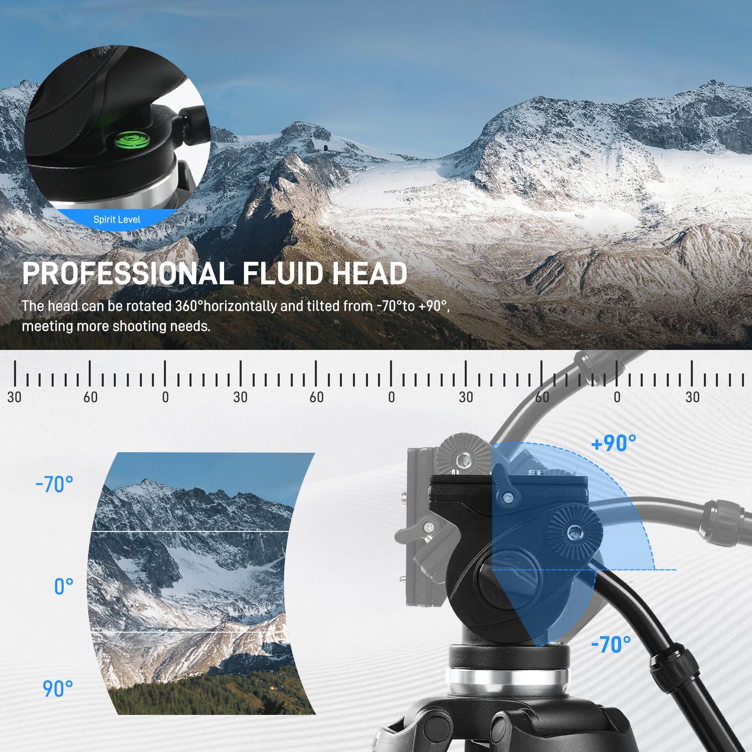 Gvm 73" Video Tripod With Fluid Head, Heavy Duty Aluminum Alloy Camera Tripod Stand With Base Fixed Bracket For Camcorders/Dslr, Max Load 22Lb, With Carry Bag