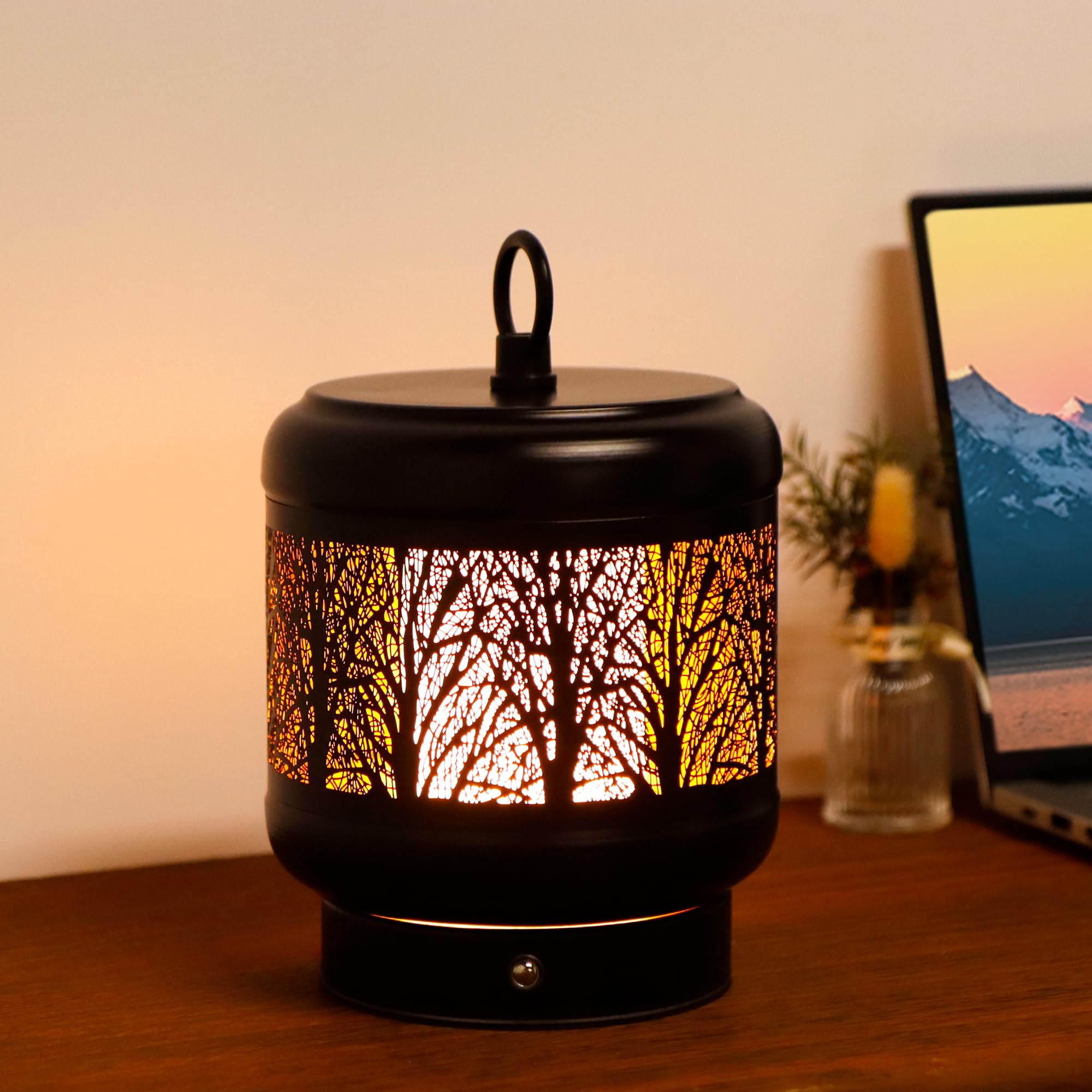 Trirocks Cordless Table Lamp Rechargeable Battery Operated Ambient Lighting With Tree Shadow Shade, 3-Color Touch Dimmable Led Night Light For Bar,Coffee Table, Patio,Camping