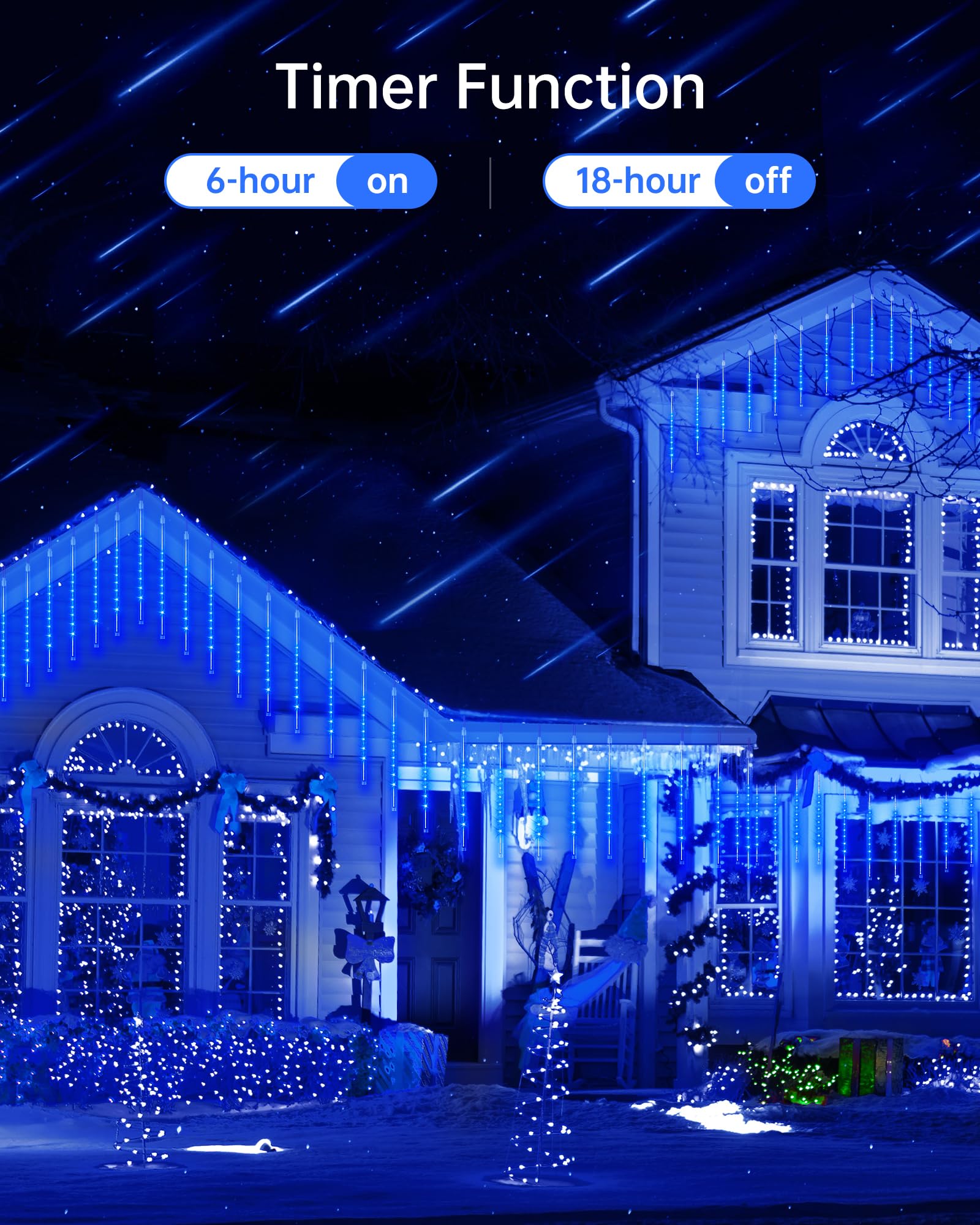 Blingstar Meteor Shower Lights - Outdoor 10 Tubes, 16 Inch, 360 Led, Waterproof Falling Rain Lights For Tree, Porch, Roof, Yard - Xmas, Halloween Decoration, Blue