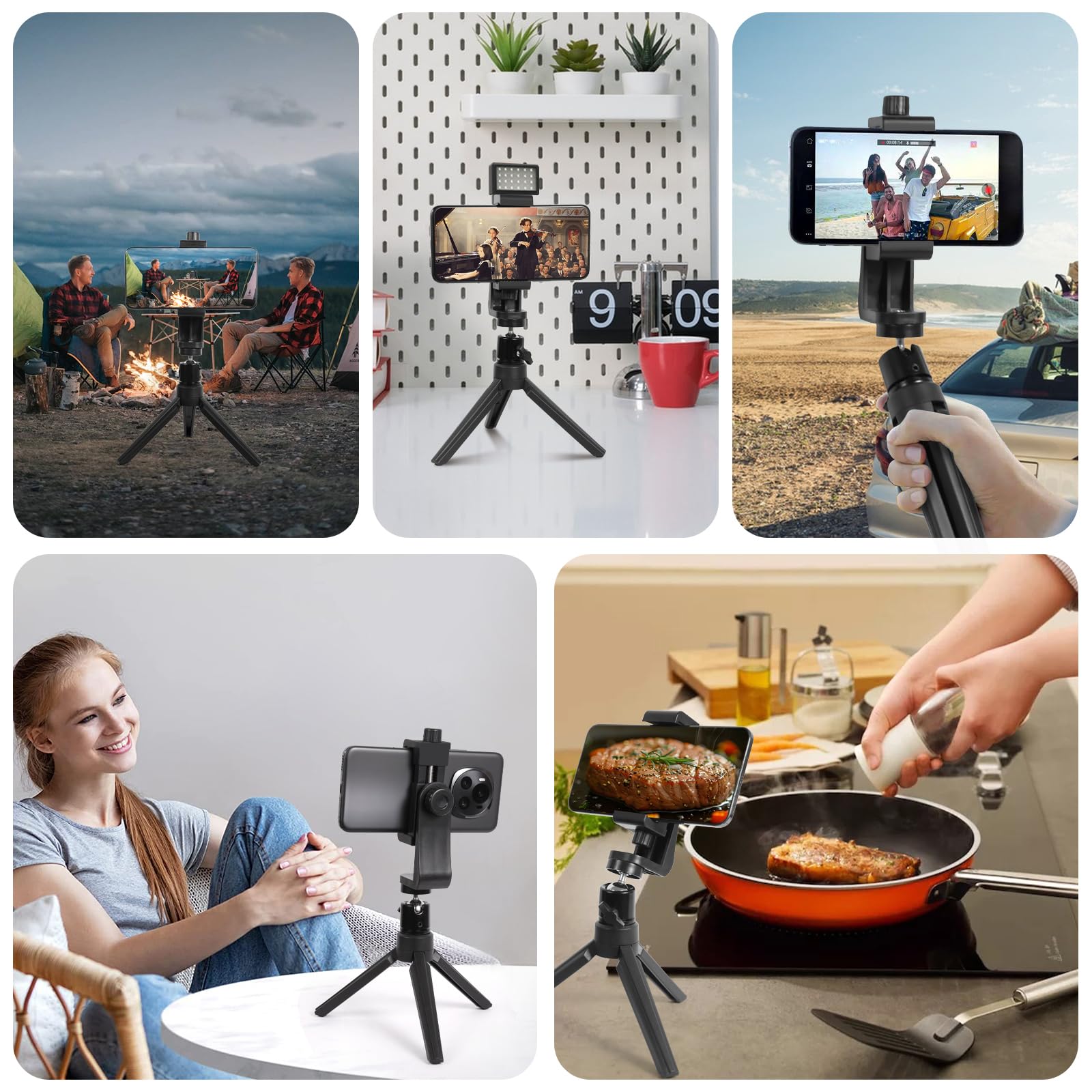 Didbynm Small Phone Tripod,Desktop Iphone Tripod With Cell Phone Clip,Stable-Non-Slip,360°& Width Adjustable Compatible With Iphone/Android/Camera For Record/Vlog