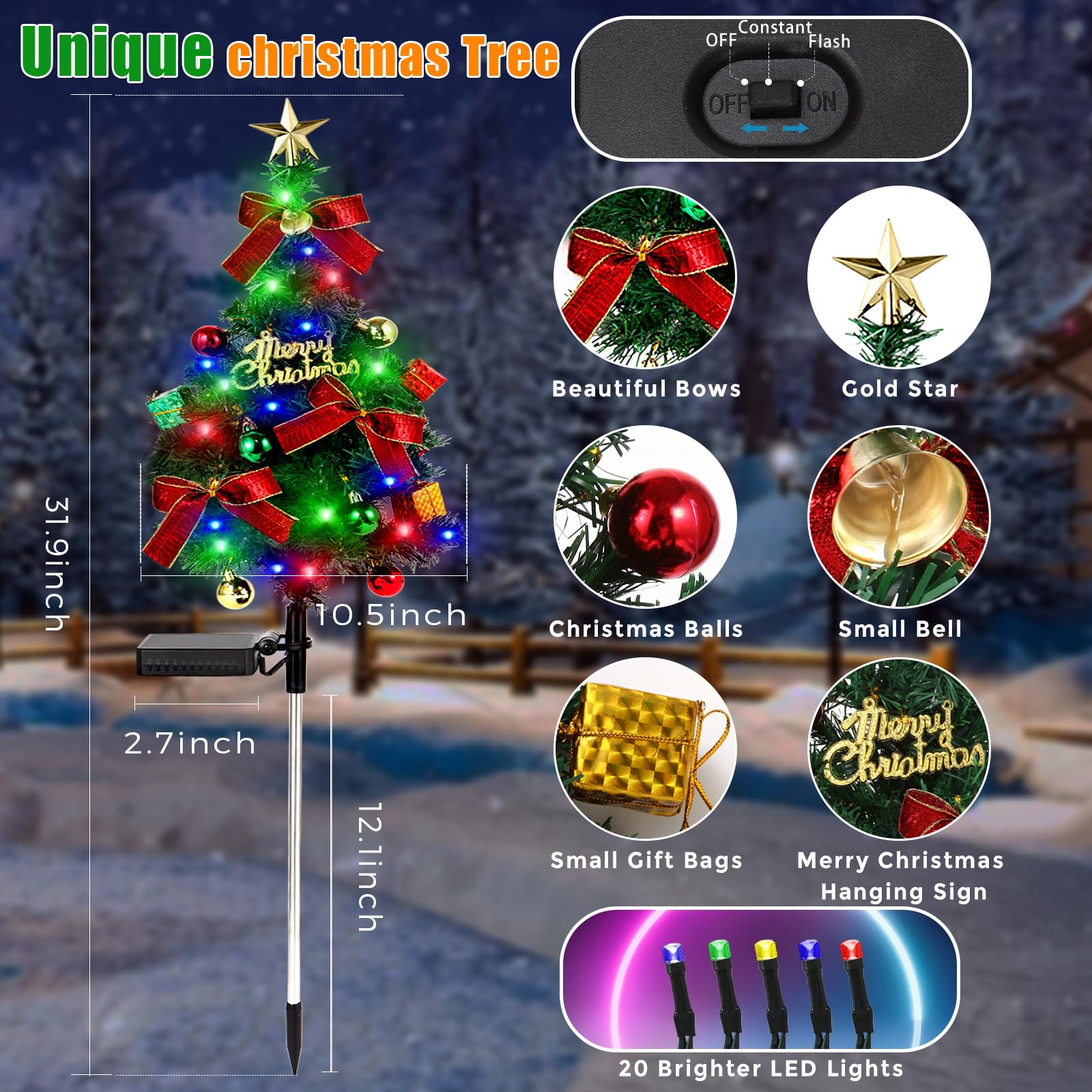 Beidoulu Solar Christams Tree Lights 2Pcs Solar Xmas Tree Decor Pathway Lights Solar Garden Stake Lights Waterproof 40Led-Lights Constant&Flashing Modes Outdoor Yard Lawn Patio Decorations Hdjsds