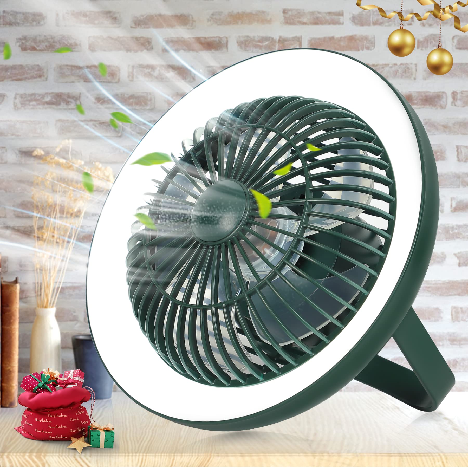 Depuley Portable Battery Operated Fan With Led Lantern, 8" Tabletop Air Circulator Fan With 3 Speeds - Koospark