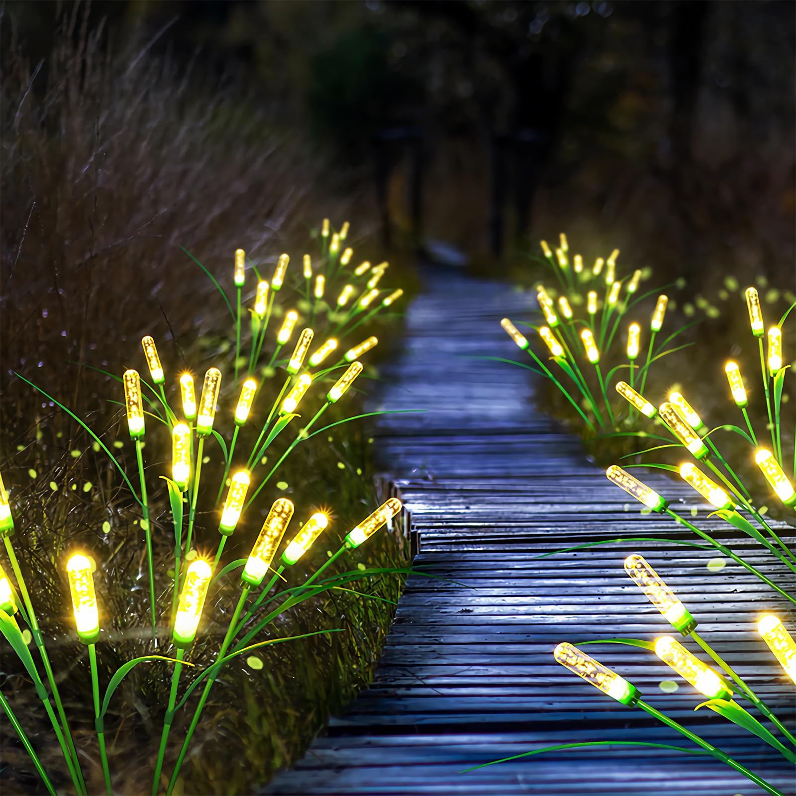Cubetoou Swaying Solar Garden Lights - Outdoor Waterproof, Solar Firefly Lights, Warm White (2-Pack)