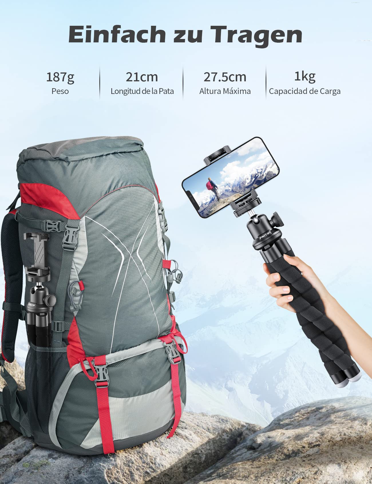 Pnitri Phone Tripod, Flexible & Portable Camera Tripod Stand With Universal Clip, 360° Rotating Tabletop Travel Tripod Holder Compatible With Smartphones Gopro And Small Camera