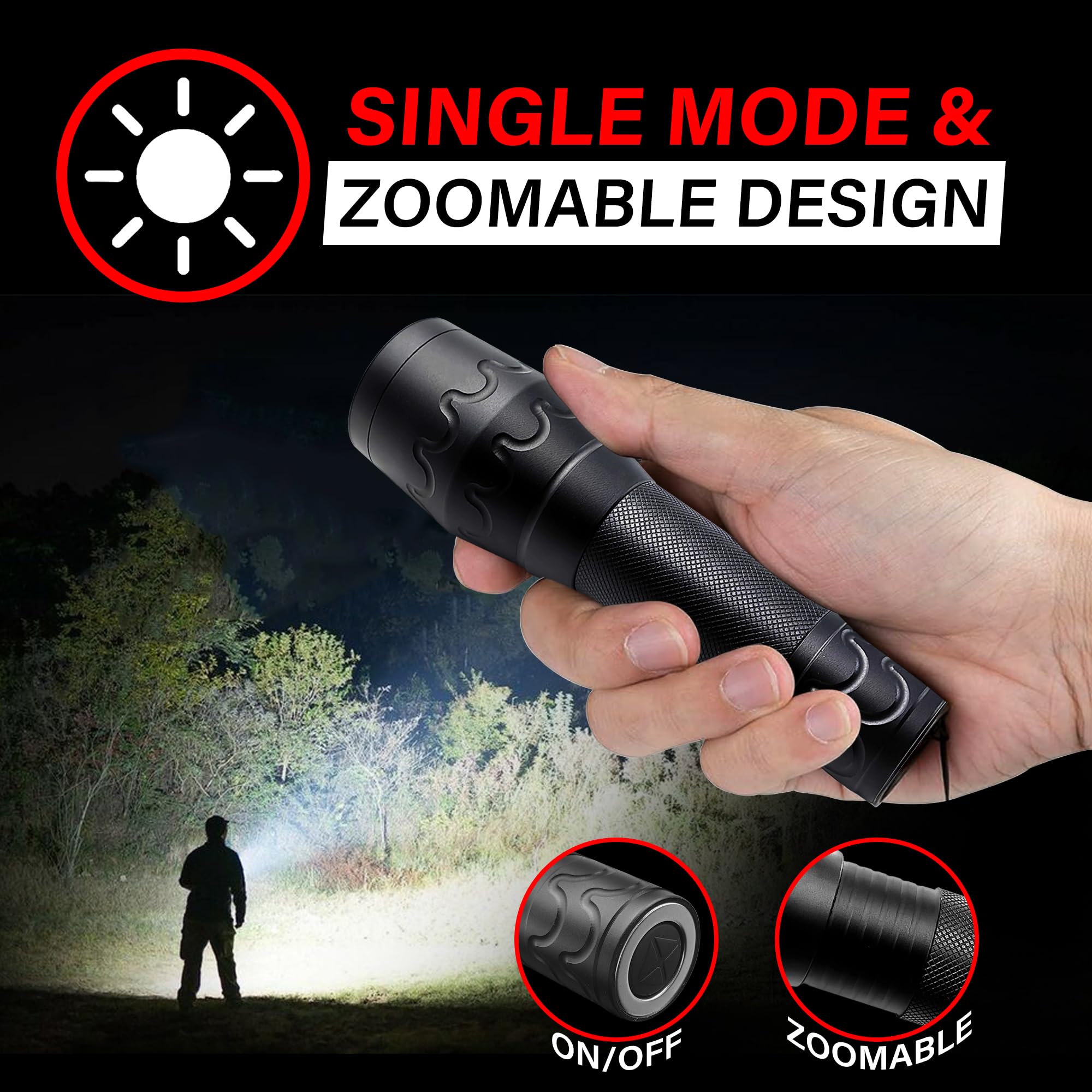 Fadomall Led Magnetic Flashlights Single Mode Bright Handheld Flashlight With Adjustable Focus, Emergency Light For Camping, Power Outages, Indoor Use, 2 Pack