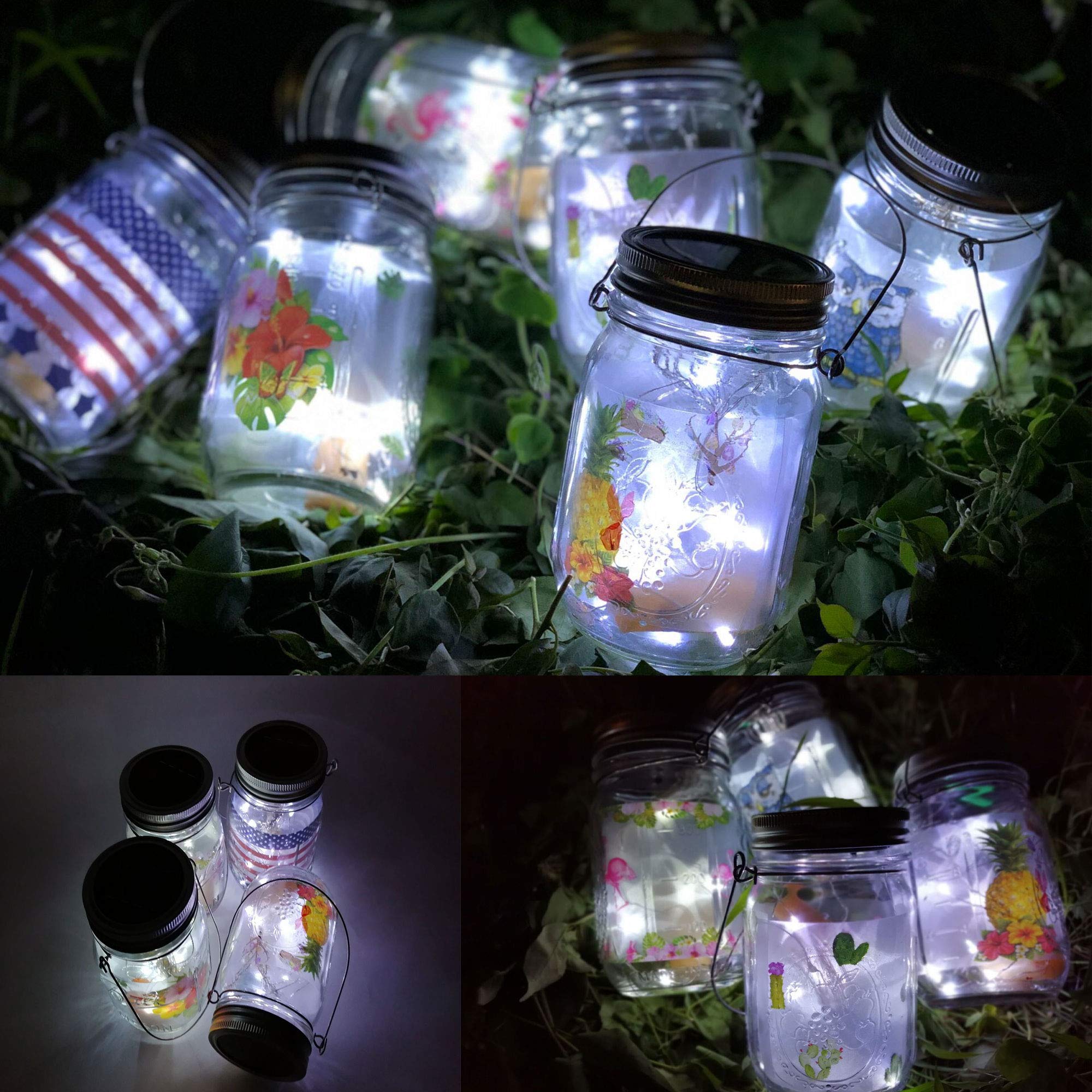 Yjfwal Solar Mason Lid Light, 8 Pack 30Led Mason Jar Fairy Lights,Including 8 Hangers And 2 Pcs Fairy Decor Pvc (Jars Not Included), Courtyard Garden, Interior Decora (Cool White)