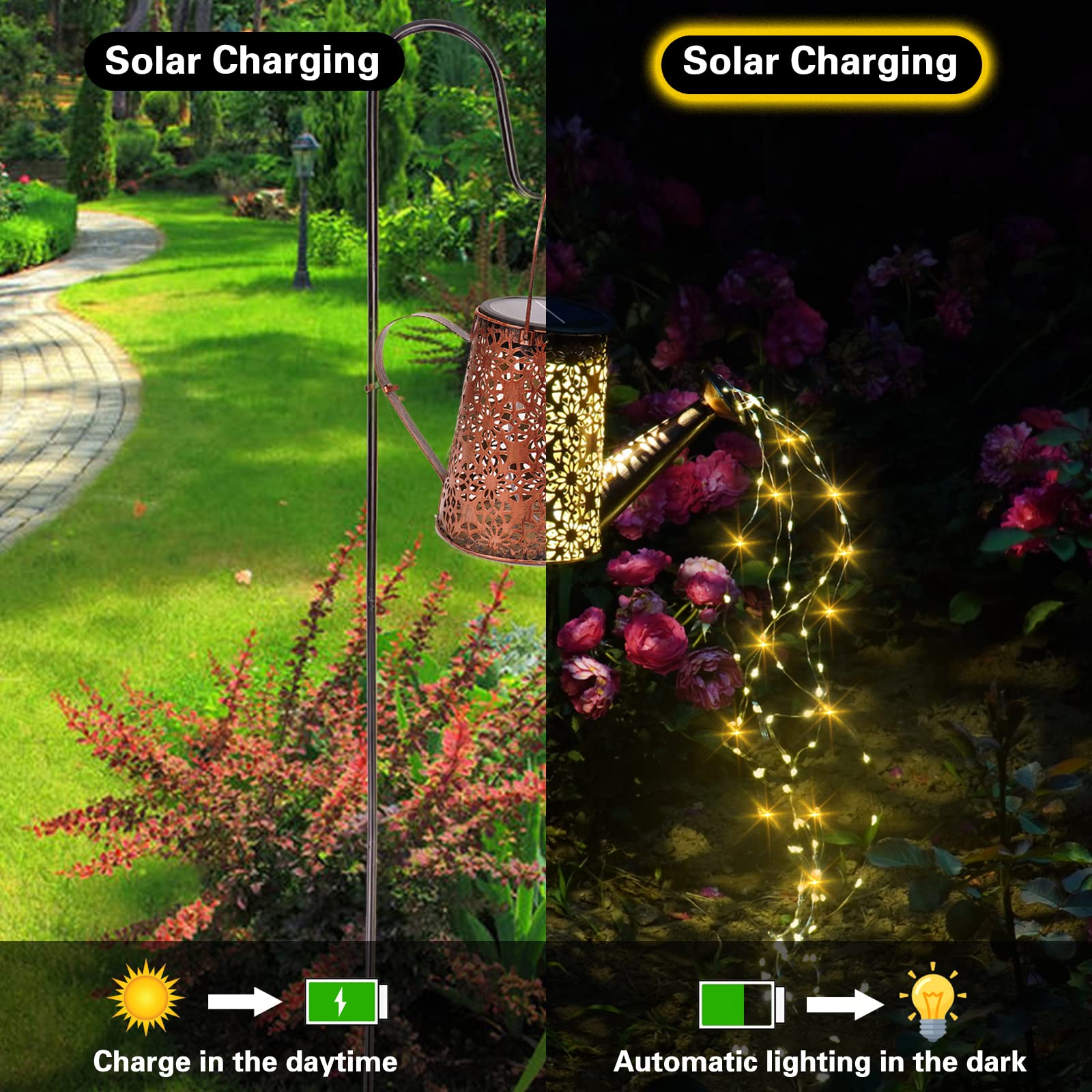Venforze Summer Solar Watering Can With Cascading Lights, Hanging Solar Lanterns,Waterproof, Watering Can Lights Solar Powered, Decor For Yard Porch Lawn Backyard Landscape Pathway Walkway Gift