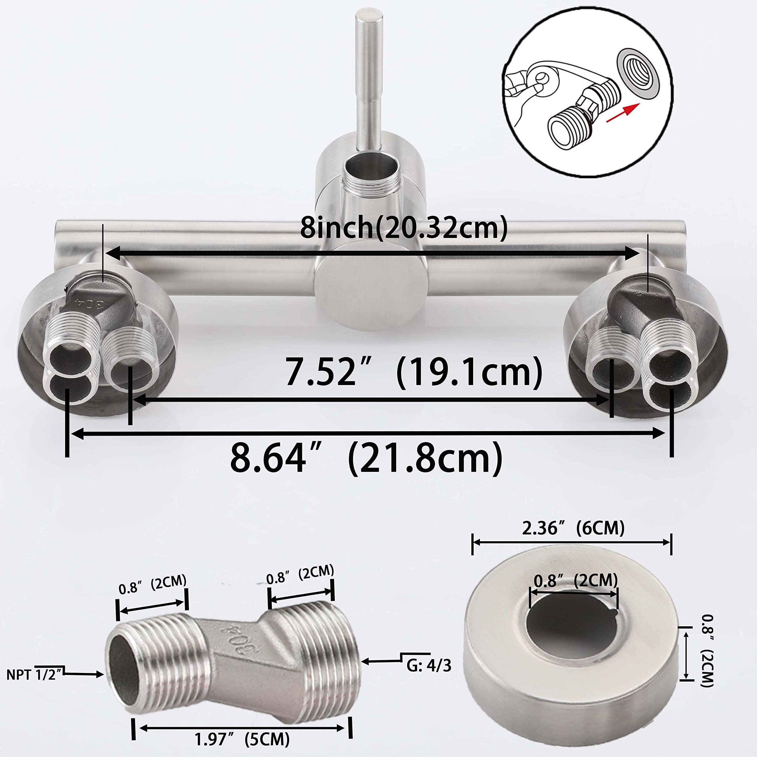 Hosilova Wall Mount Kitchen Faucet One Handle 8" Inch Center Commercial Sink Faucet With Stainless Steel Constructed Brushed Nickel Finish Commercial Kitchen Sink Faucet