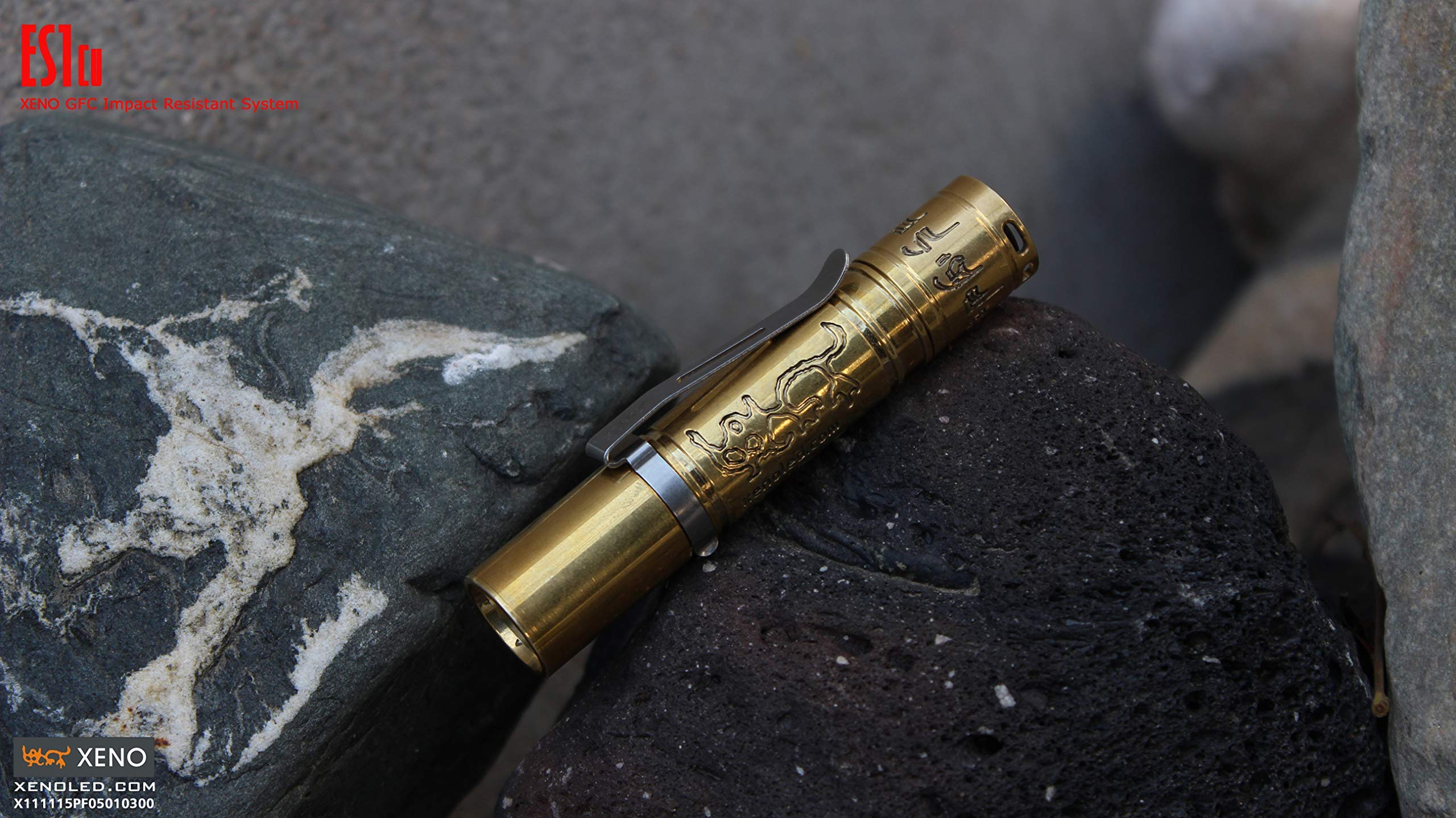 Xeno Special Brass Version Handheld Led Flashlight Es1 Cu With Detachable Clip, 6 Modes, Aa1 Battery,Waterproof