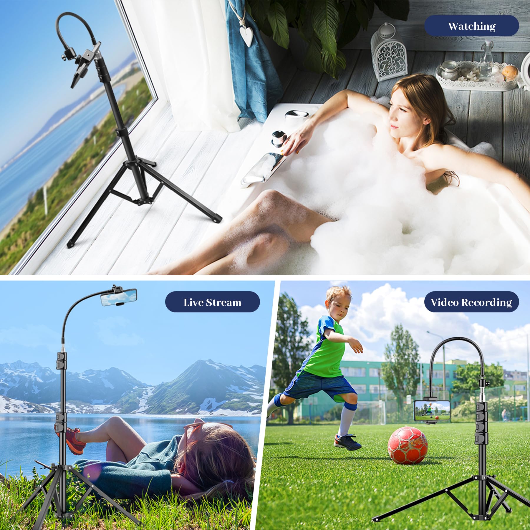 Victiv Flexible Tripod For Iphone, 88" Tall Cellphone Tripod With Gooseneck, Phone Holder And Wireless Remote, Camera Phone Stand For Recording Filming, Compatible With Iphone/Android