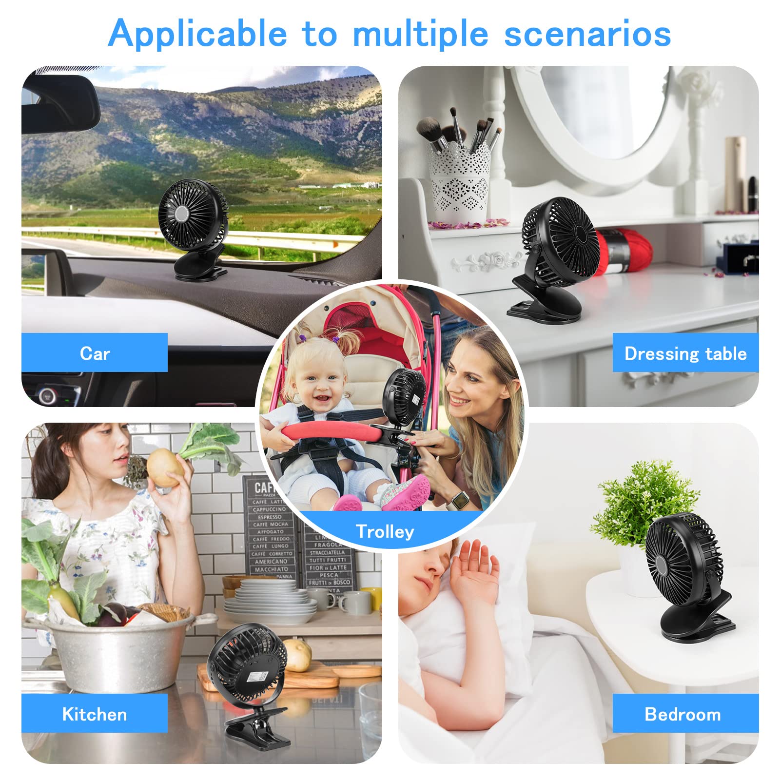 Mini portable fan by Aogeli with 3 speeds, 5000mAh battery, clip-on for convenient cooling while you rest