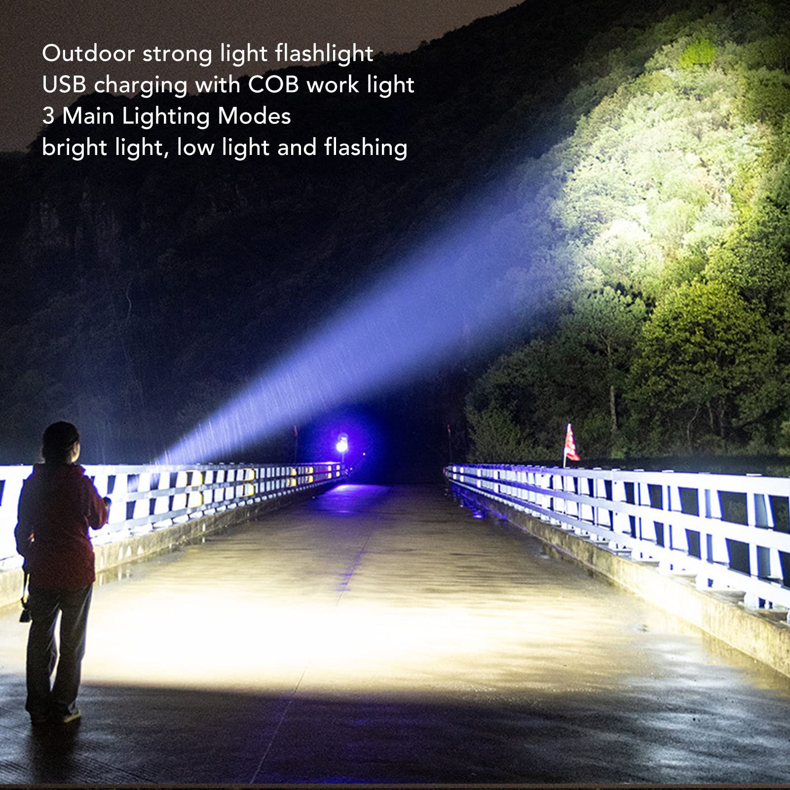 Topyond Led Flashlight With Cob Work Light,Usb Rechargeable,Ipx4 Waterproof,5 Modes,Readable Capacity For Camping,Emergency