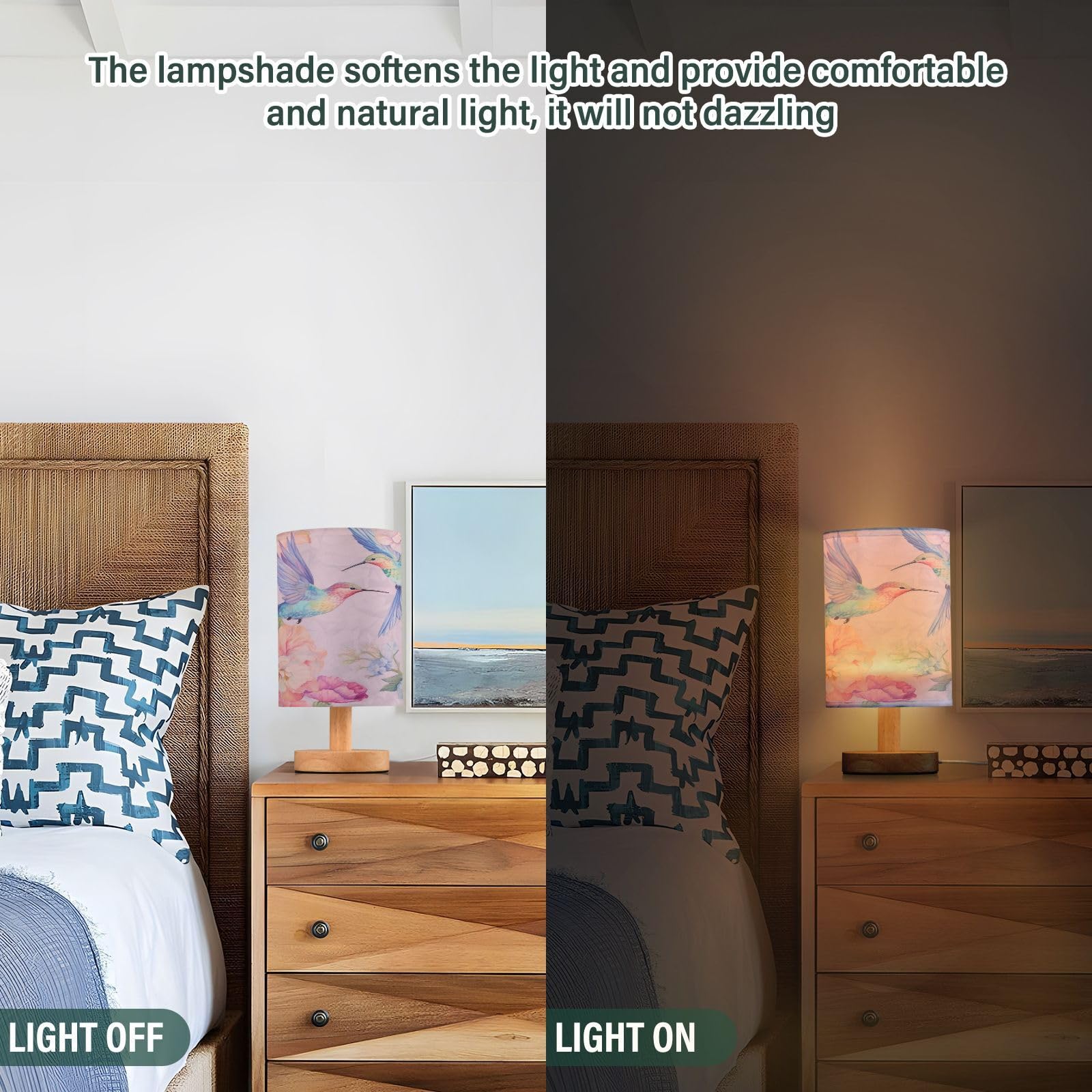 Qilmy Beautiful Hummingbird Bedside Touch Lamp,Small Table Lamp For Bedroom With Usb Charging Ports, Nightstand Lamps For Living Room Office Reading Desk Home Dorm62