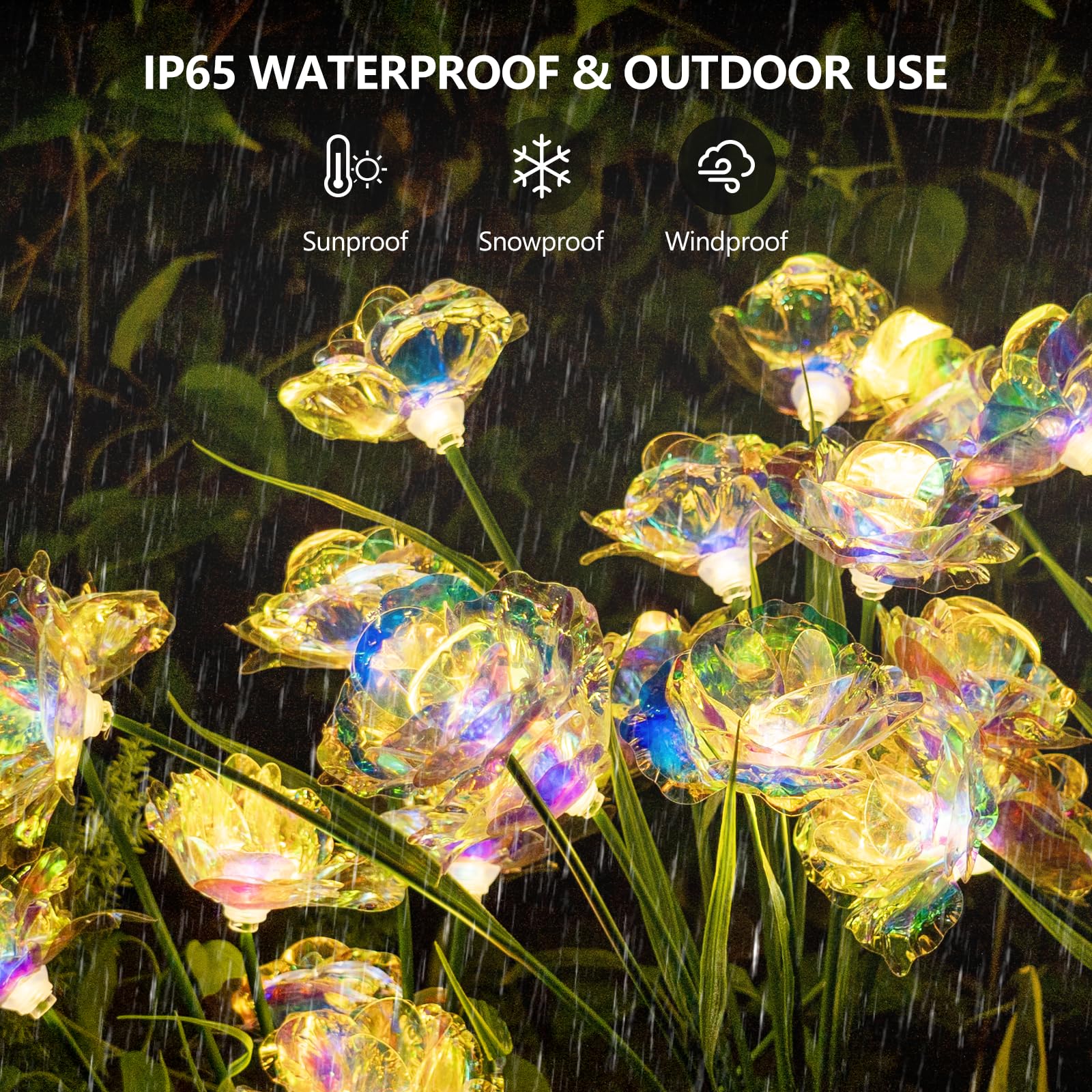 Flumy Solar Lights For Outside Gardening Supplies,Cemetery Decoration,Garden Decoration，Christmas Decoration，Solar Lights Outdoor Waterproof Rose Flowers 8-Head Garden Lights 2 Pack