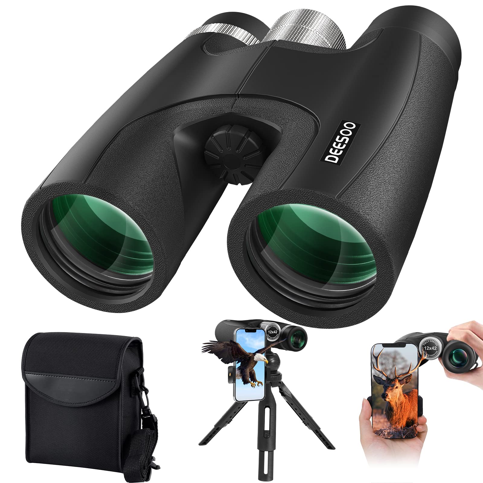 Deesoo Compact Binoculars - 12X42 Hd Adult & Kids Binoculars - 18Mm Large Eyepiece - Hiking, Bird Watching, Travel & Hunting