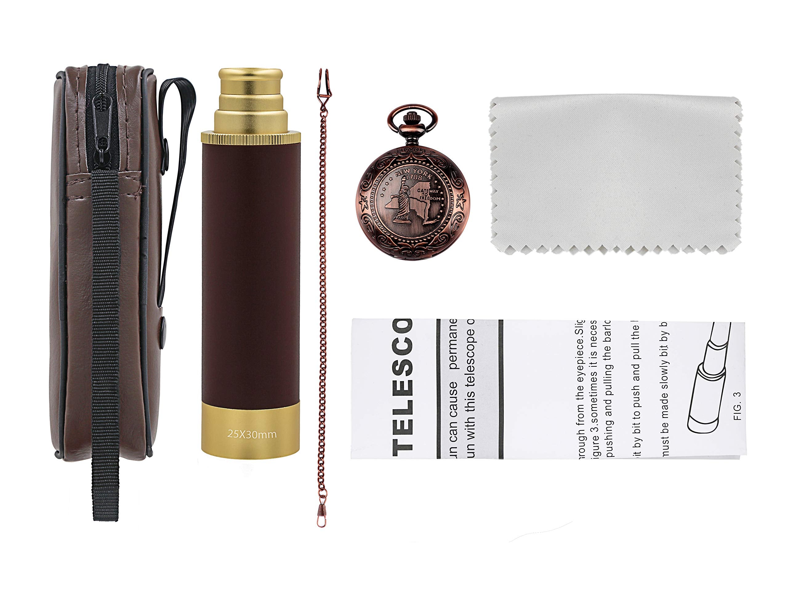 Laupha Retro Pirate Telescope 25X30 Spyglass Portable Collapsible Handheld Telescope Zoom Vintage Monocular Classical Collection Compass For Camping Hunting Boating