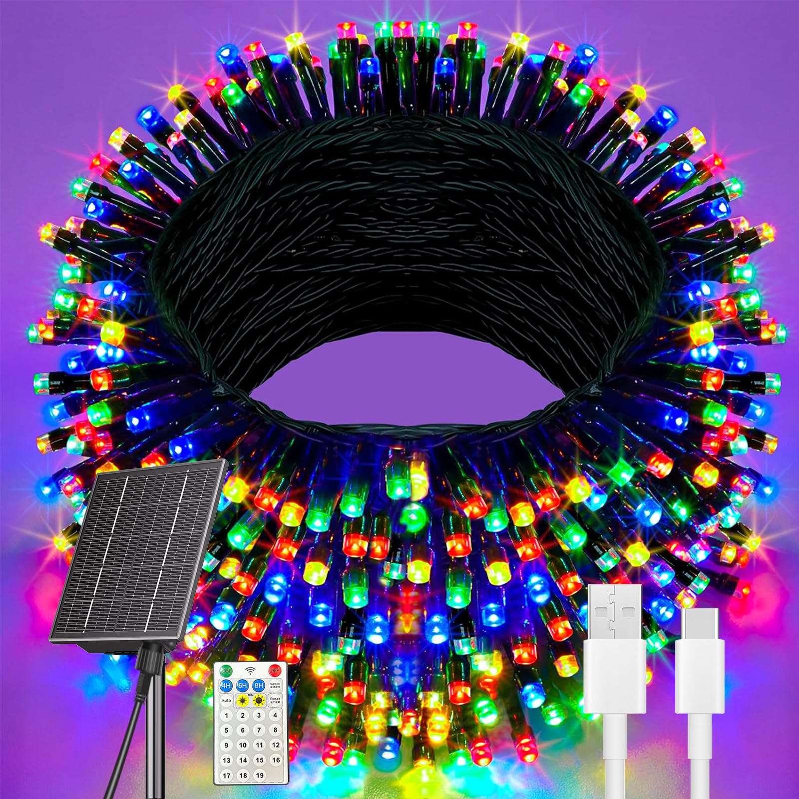 Dolucky Solar Christmas Lights Outdoor Waterproof, 400 Led 137Ft Solar Powered Led String Lights Green Wire With 19 Modes Waterproof Fairy Lights For Bedroom Patio Garden Tree Party Yard Decoration