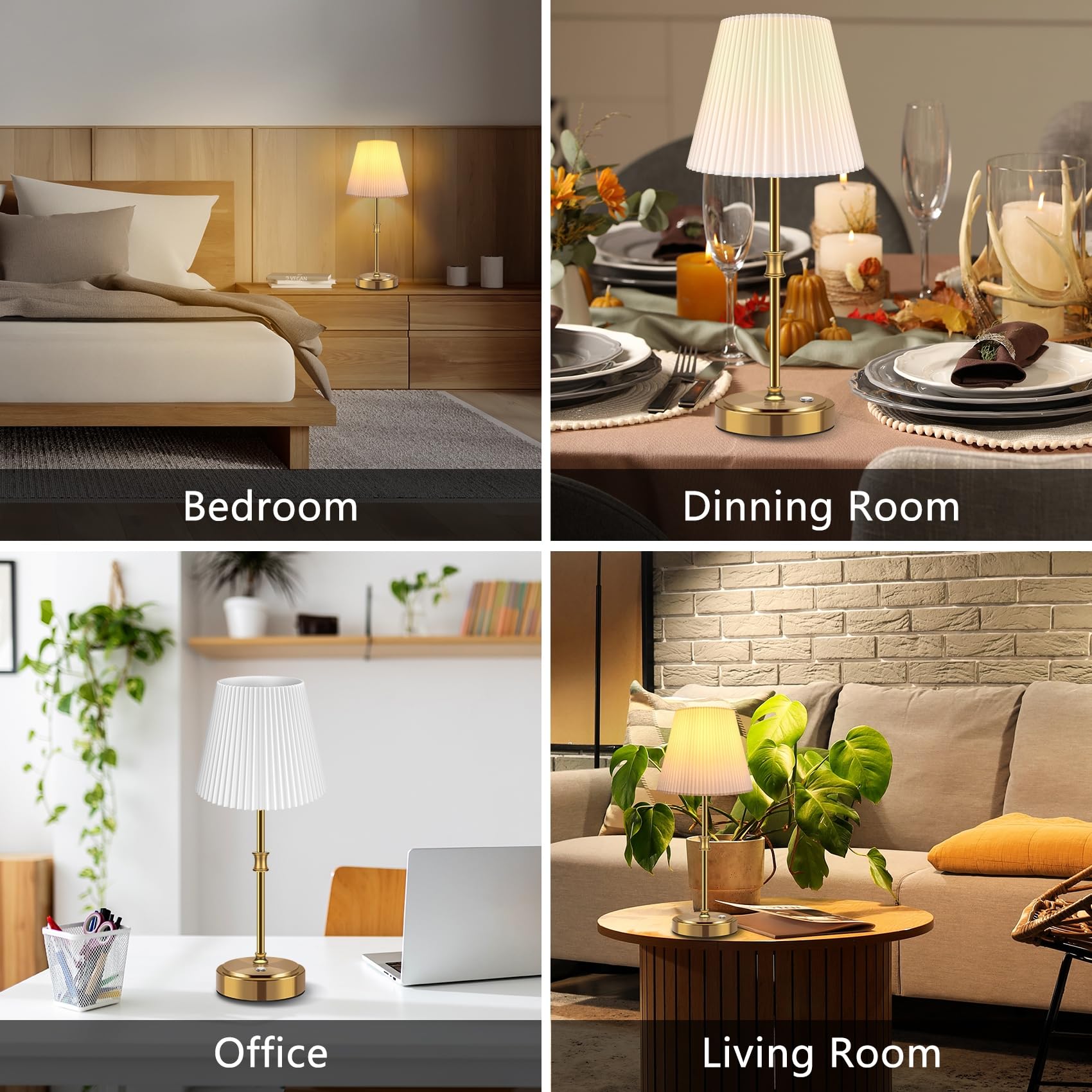 Hugchg Touch Control Cordless Table Lamp, 5000Mah Battery Powered,Bedside Night Lamp With Stepless Dimming, Portable Table Lamp For Bedroom,Restaurants,Offices,Cafe,Gold,2 Pack