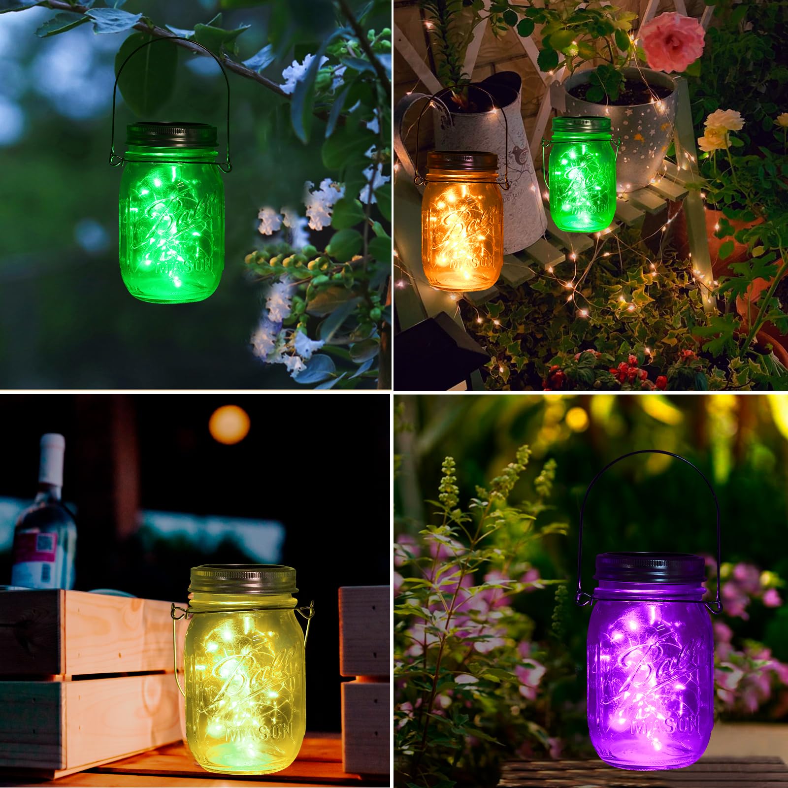 Yjfwal Solar Mason Jar Lights, 12 Pack 30 Led Fairy Firefly String Mason Jar Lids Lights With 12 Hangers (No Jars), Diy Mason Jar Patio Garden Wedding Party Birthday Decor