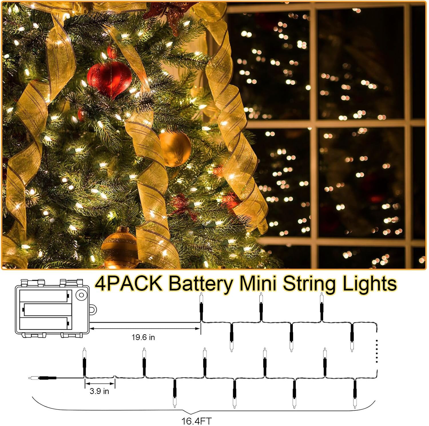 Dealbeta 4Pack Christmas Mini String Lights Battery Operated,16.5Ft 50 Count Led Forest Battery Christmas Lights With Timer 8 Modes Waterproof Battery Mini String Lights For Christmas Decorations Tree Wreath