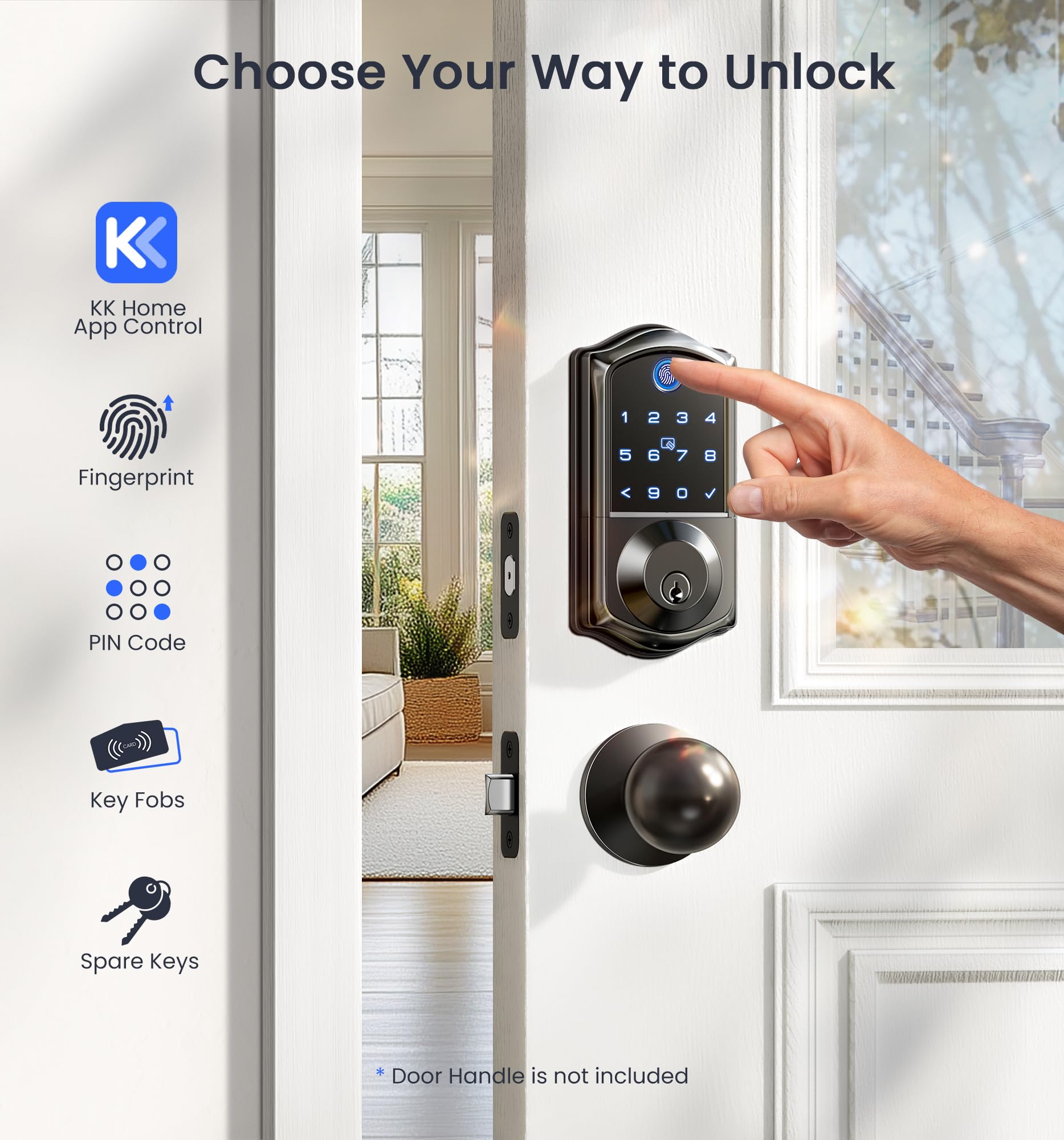 Veise Ve017G Wi-Fi Keyless Entry Door Lock With Fingerprint, Remote App Control, Smart Locks For Front Door, Electronic Keypad Deadbolt, Auto Locking, Waterproof, Easy To Install, Matte Black