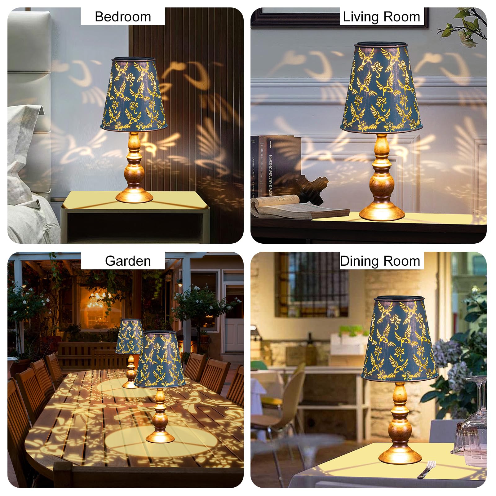 Pearlstar Solar Table Lamps Bedside Lamps - Hummingbird Garden Waterproof Cordless Solar Table Lamps For Patio Garden Pathway Yard