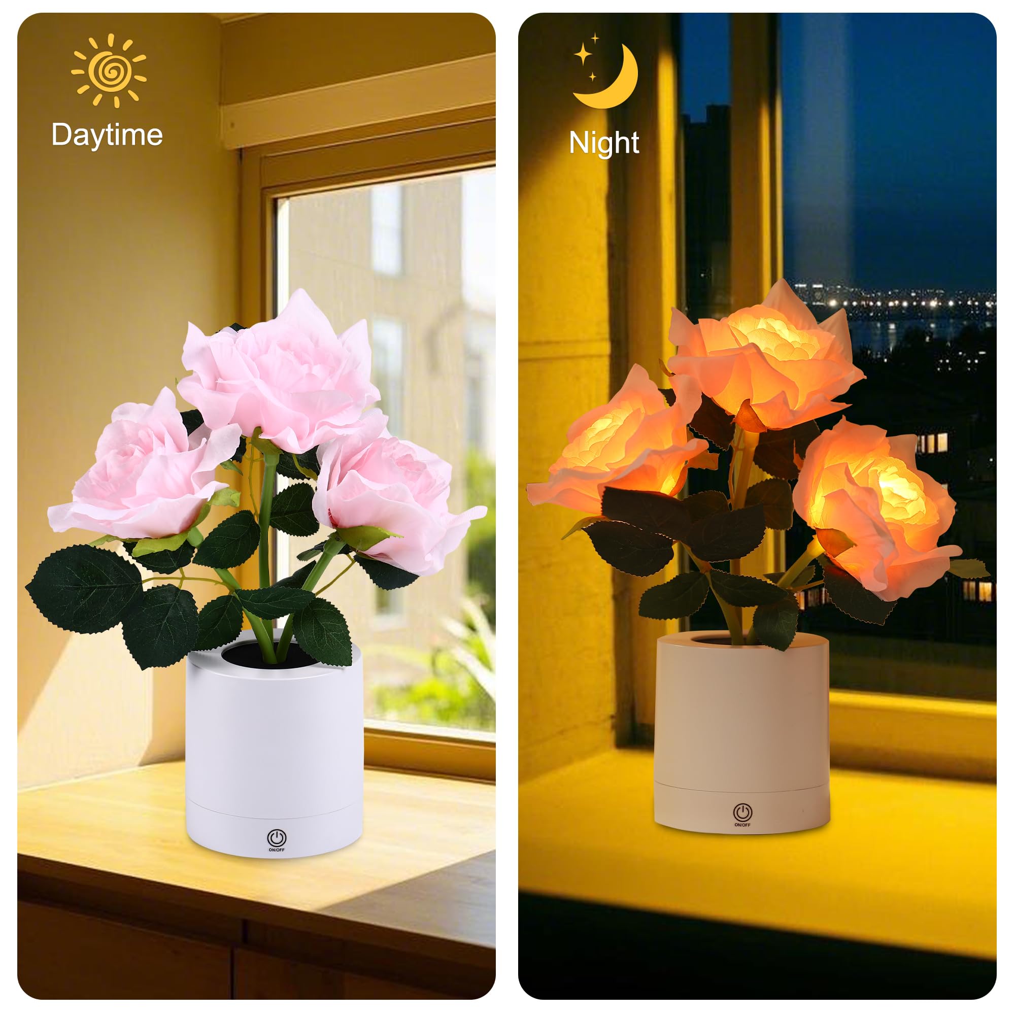 Wsyear Mothers Day Rose Flower Lamp, Led Artificial Flowers For Her Wife Girlfriend Small Table Lamp Night Light, Cordless Touch Lamp For Home Decor