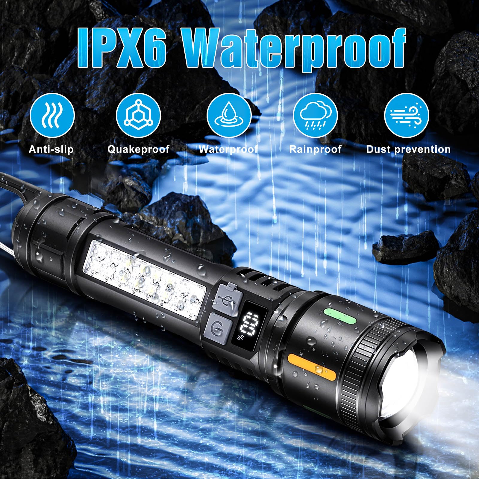 Ciwuzxs Rechargeable Led Flashlights High Lumens - 3000Lm Super Bright Utility Flashlight With Cob Sidelight And Hook, 5 Light Modes, Ipx6 Waterproof, For Camping, Repairs, And Home Emergencies. （2 Pack）