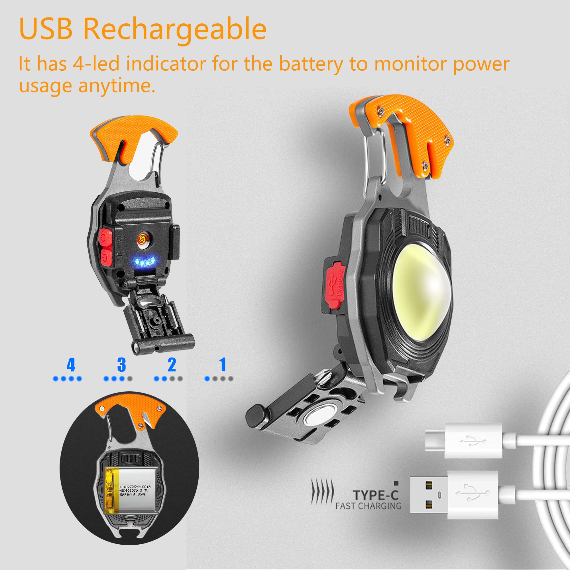 Lusostka Multifunctional Keychain Flashlights, Led Rechargeable Flashlights With Life-Saving Whistles, Screwdriver Bottle, Opener, Multiple Light Mode Portable Pocket Light For Outoor Hiking