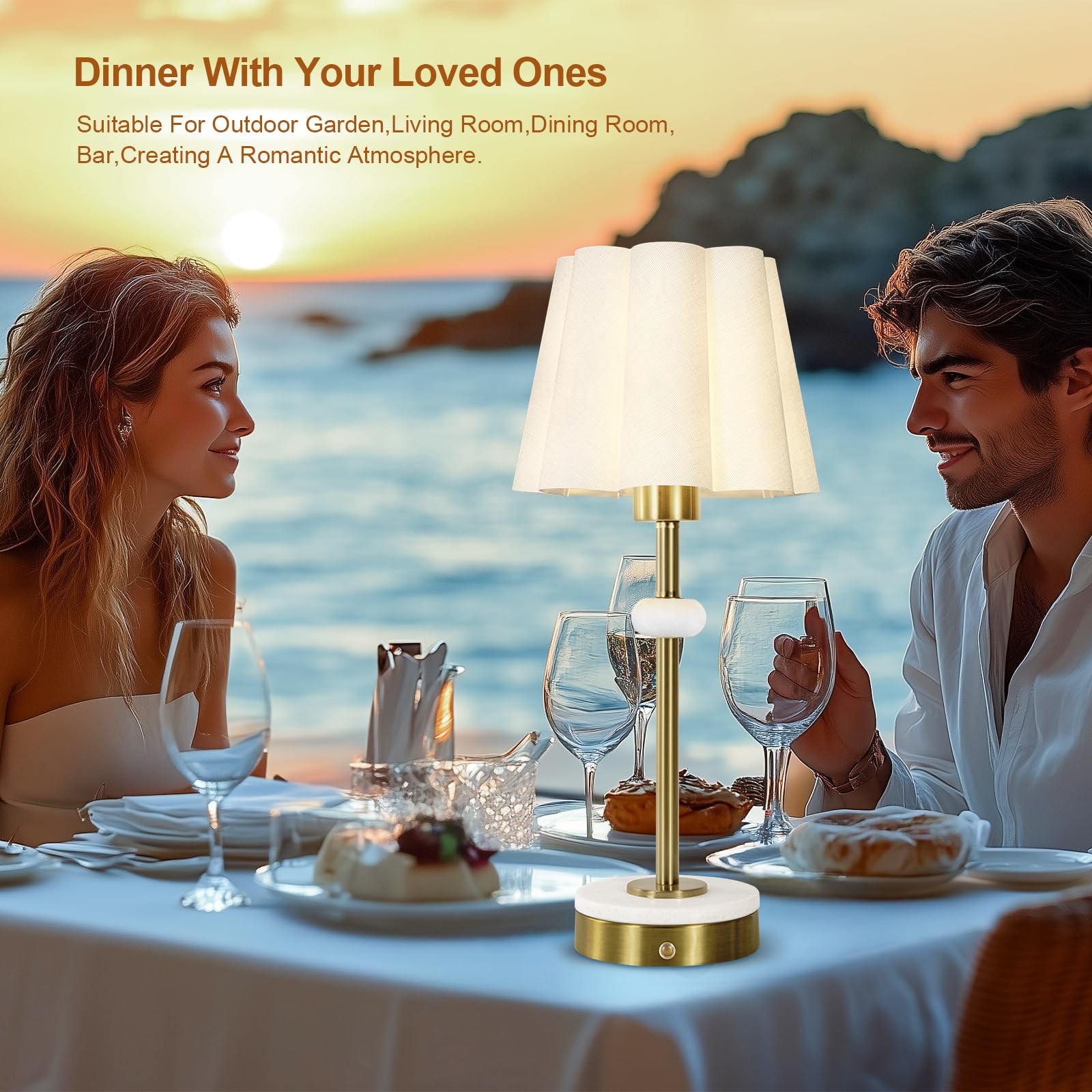 Kivditzo Portable Cordless Linen Shade Table Lamp With Touch Dimmer,4400Mah Rechargeable Battery Powered Lighting,3-Level Brightness,Marble Table Lamp,Bedside Night Lamp,Rechargeable Lamp(Bulb Included)