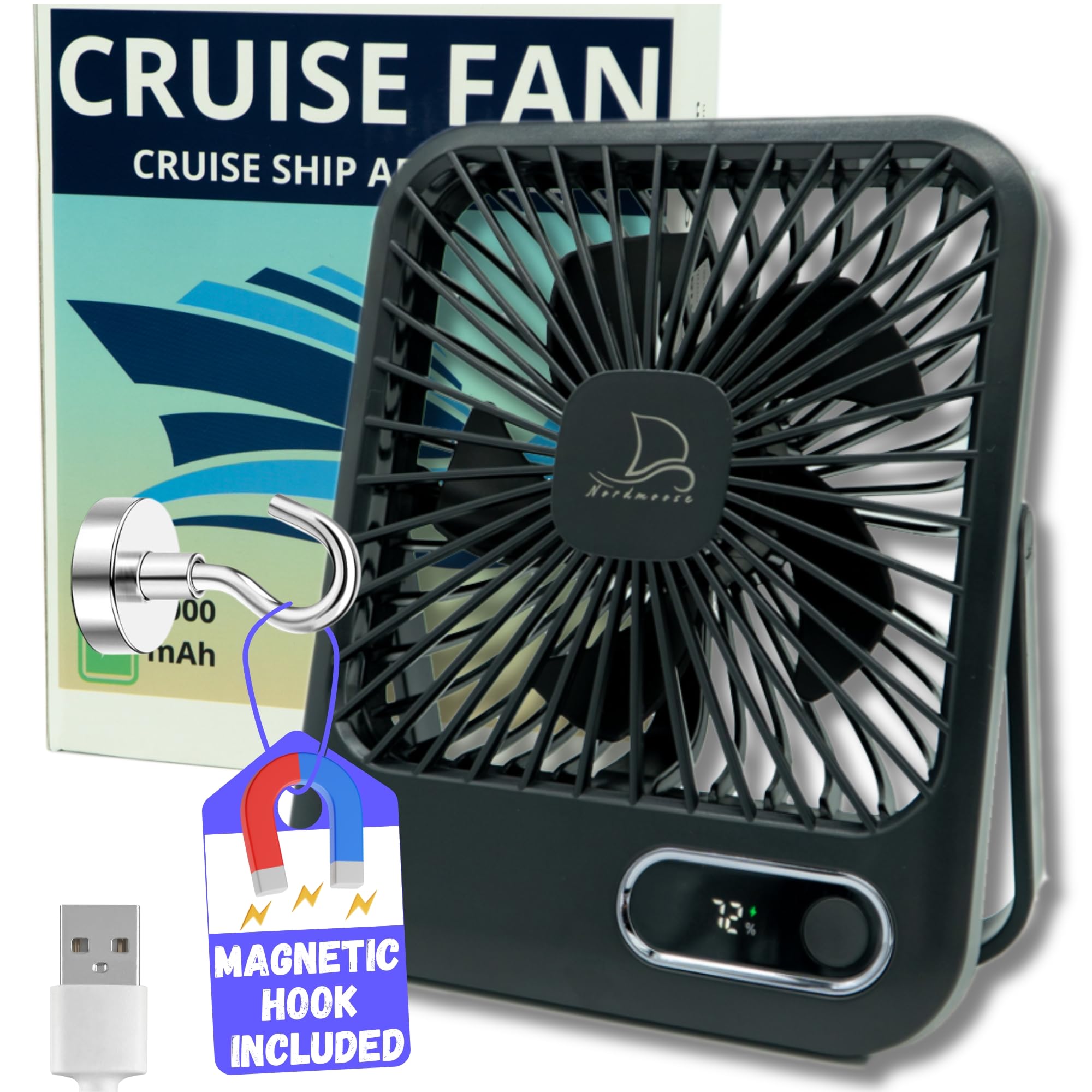Cruise Fan Cabin Approved - Magnetic Hook Included To Hang On Walls - Portable Usb Rechargeable - Koospark