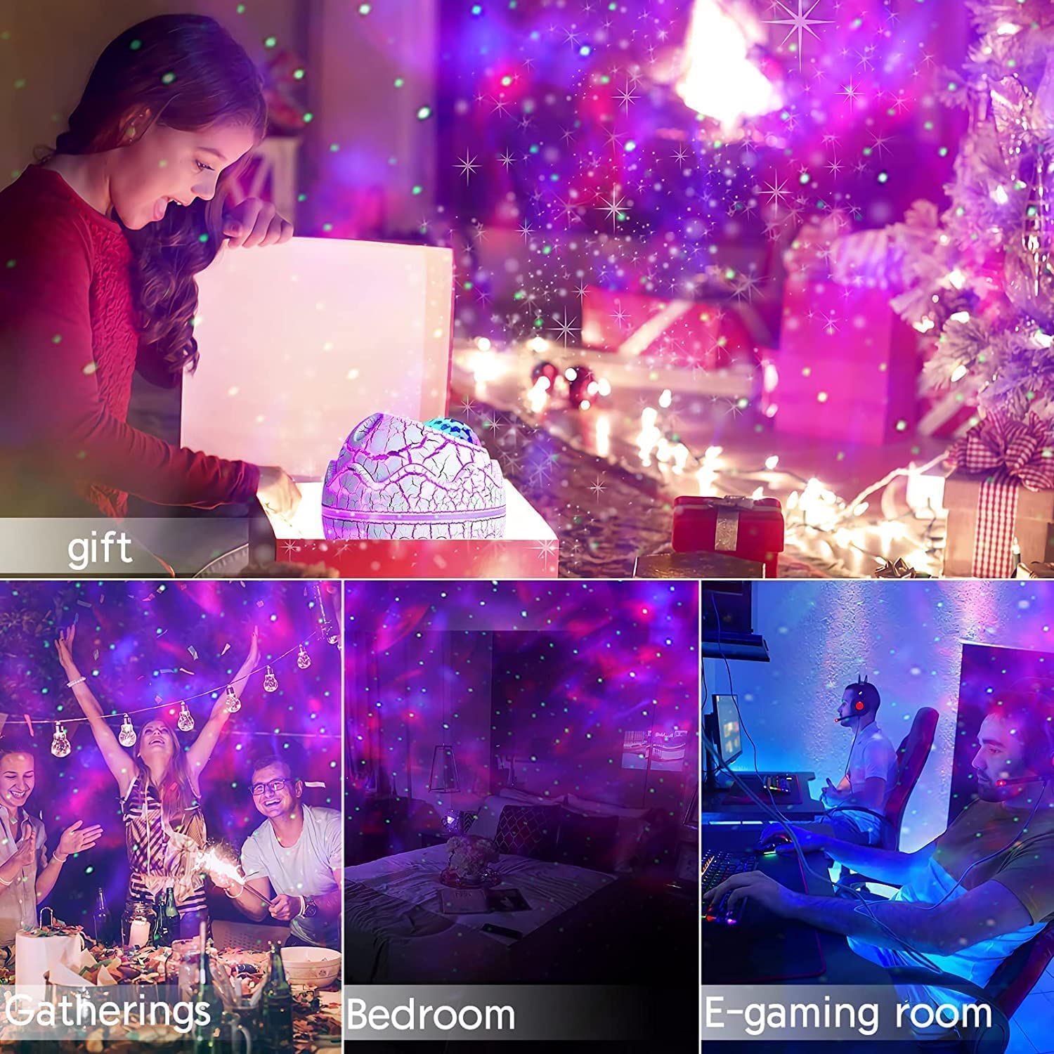 Varkda Dinosaur Egg Galaxy Star Projector Starry Light With Wireless Music Player, Night Light With White Noise, Nebula,Timer & Remote Control Best  & Decoration For Children'S And Adults' Bedroom