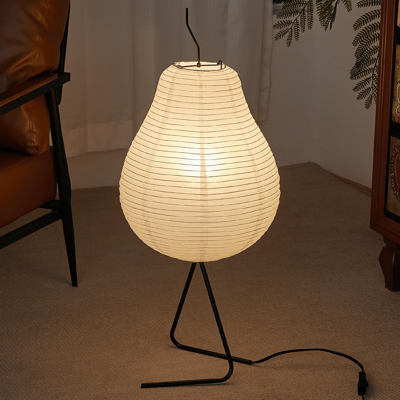 Fliopio Japanese Rice Paper Table Lamp - 3000K Bulb Included White Handmade Pear Noguchi Akari Lamps - Noggy Standing Paper Lantern With Wabi Sabi Shade For Bedroom Living Room 12.2"D X 12.2"W X 29.5"H