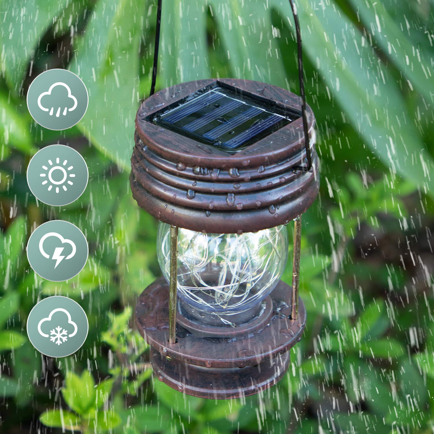 Pearlstar Hanging Solar Lanterns Outdoor - 20 Led Solar Powered Christmas Fairy Lights, Landscape Waterproof Lanterns Lamp With Retro Design For Patio, Yard, Garden And Pathway Decoration (Warm Light)