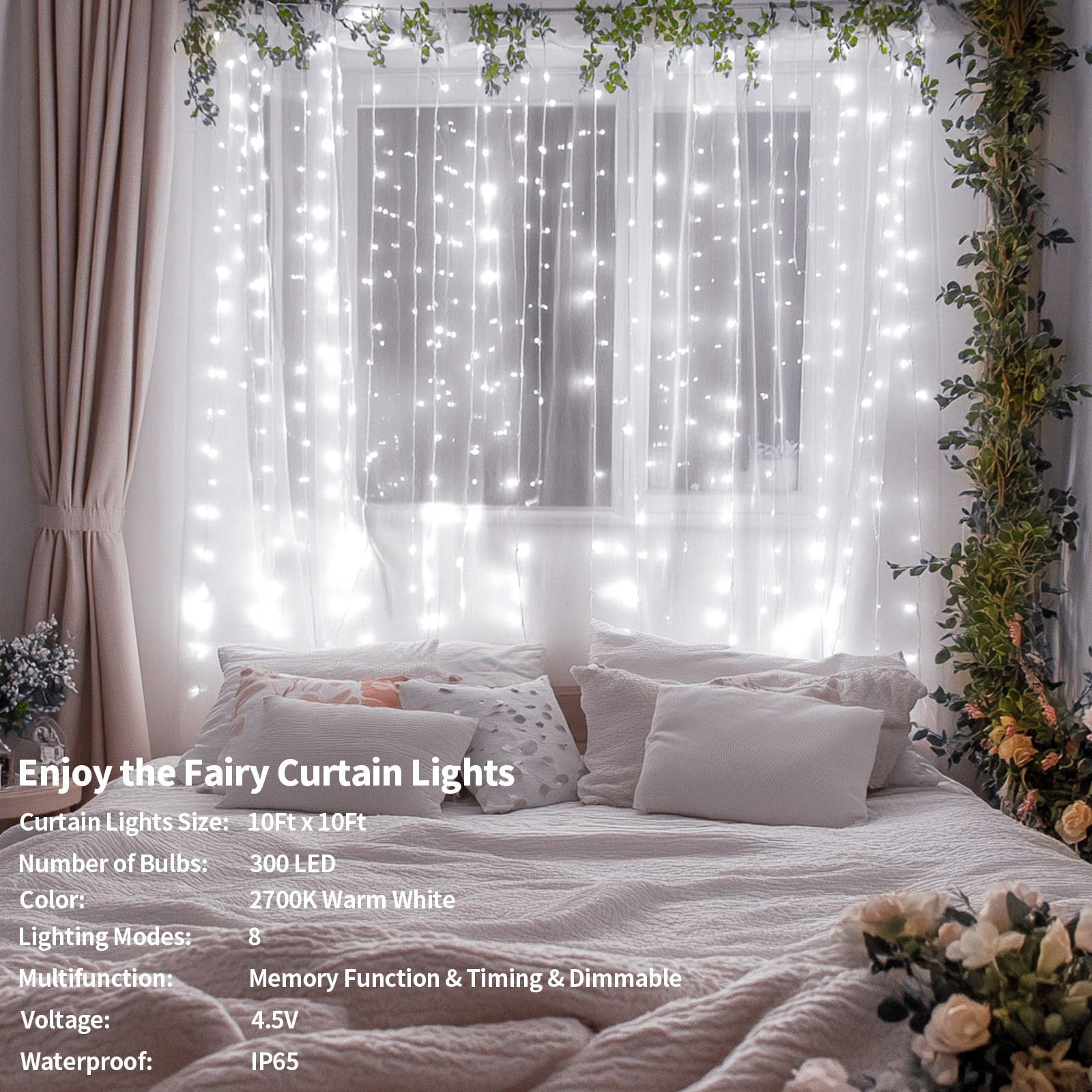 Ryblgled 300 Led Curtain Lights Battery Operated, 2Pack 10Ftx10Ft Battery Power Fairy Curtain String Lights With Remote Timer, For Outside Patio Backdrop Indoor Bedroom Wedding Decor Cool White